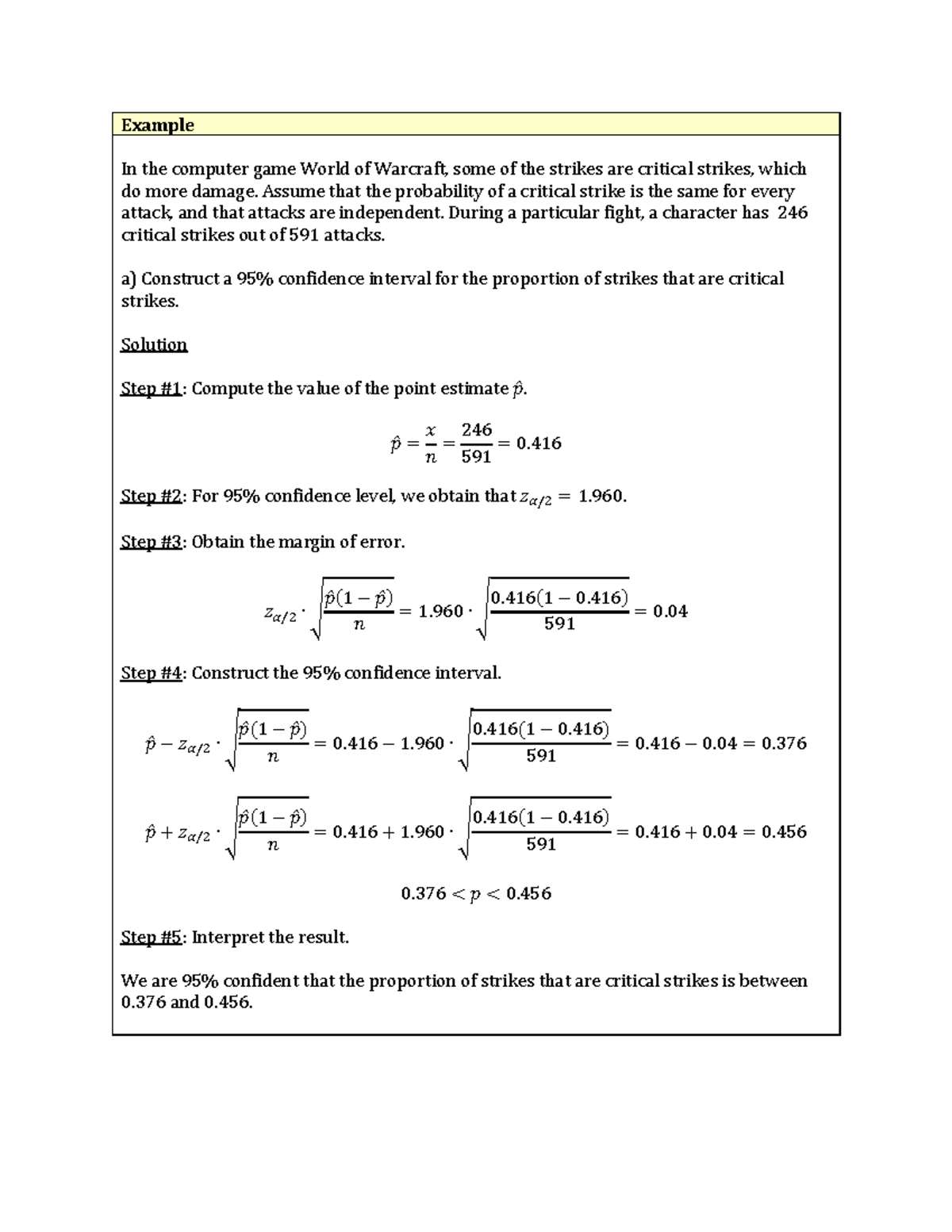 3-4 - Confidence Intervals For A Population Proportion - Example In the ...