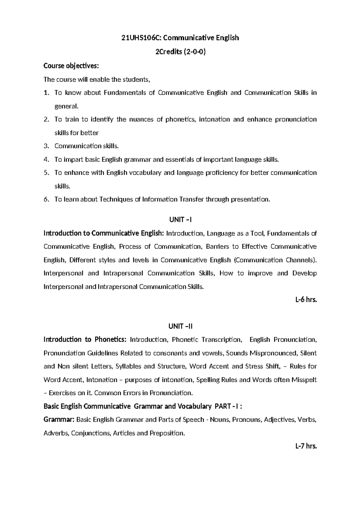 Communicative English 2021-22 - 21UHS106C: Communicative English ...