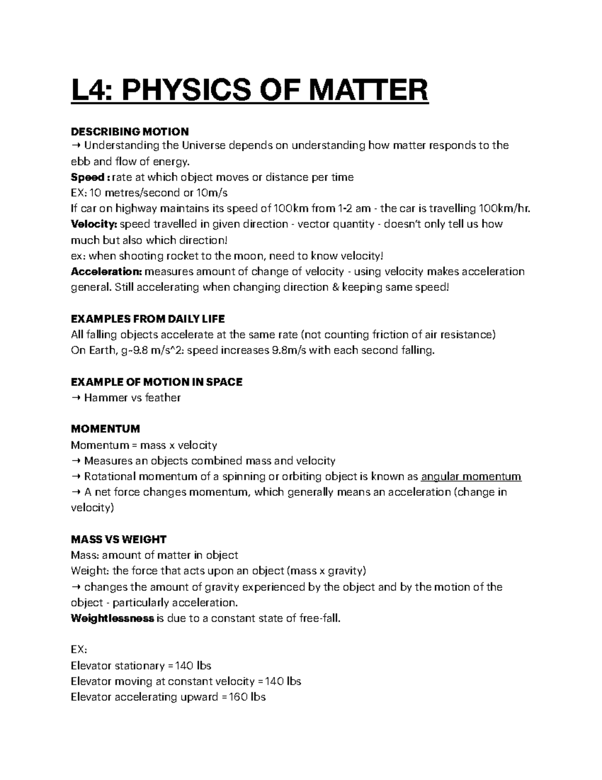 PHYS 284 Lesson 4 - Lecture notes 4 - L4: PHYSICS OF MATTER DESCRIBING ...