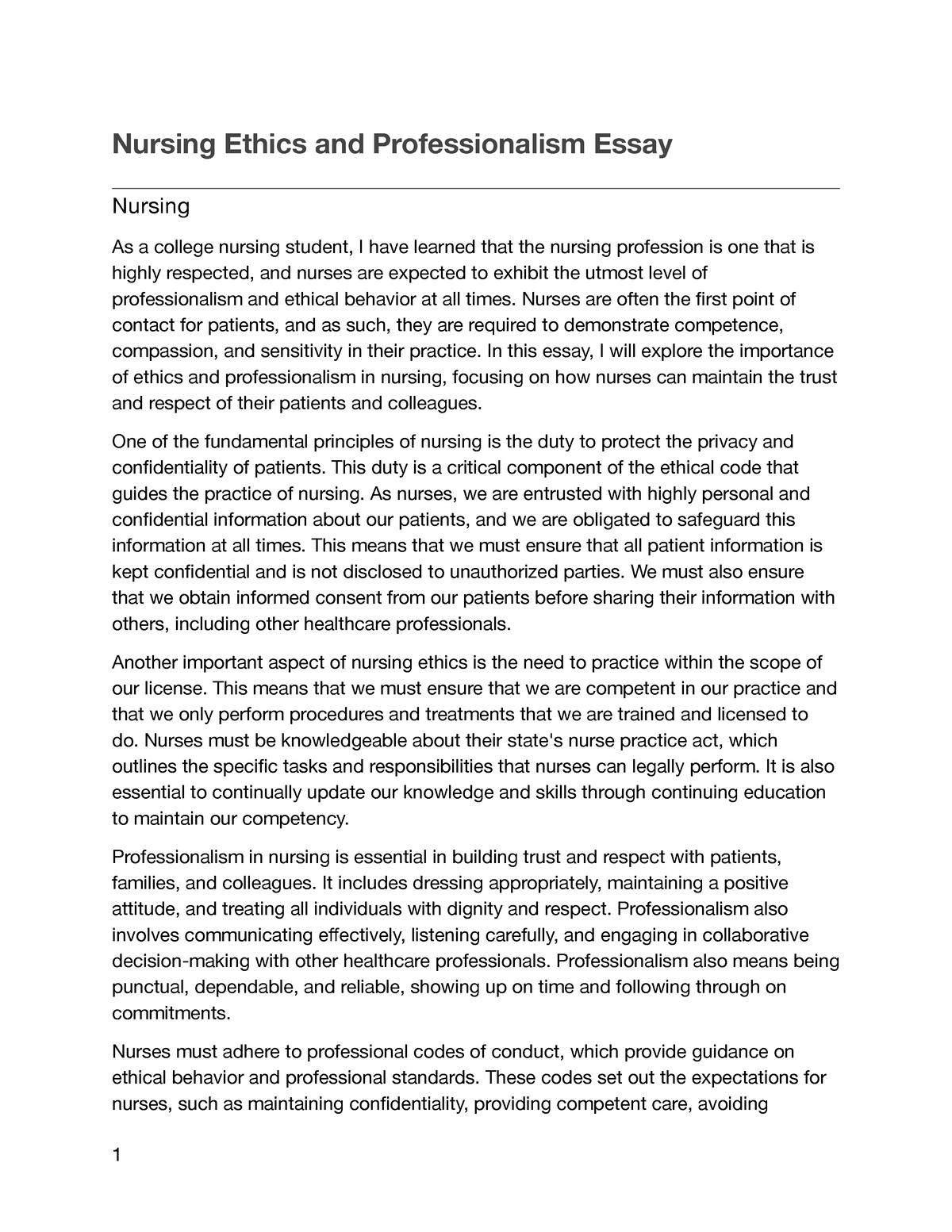 ethics and professionalism essay grade 12