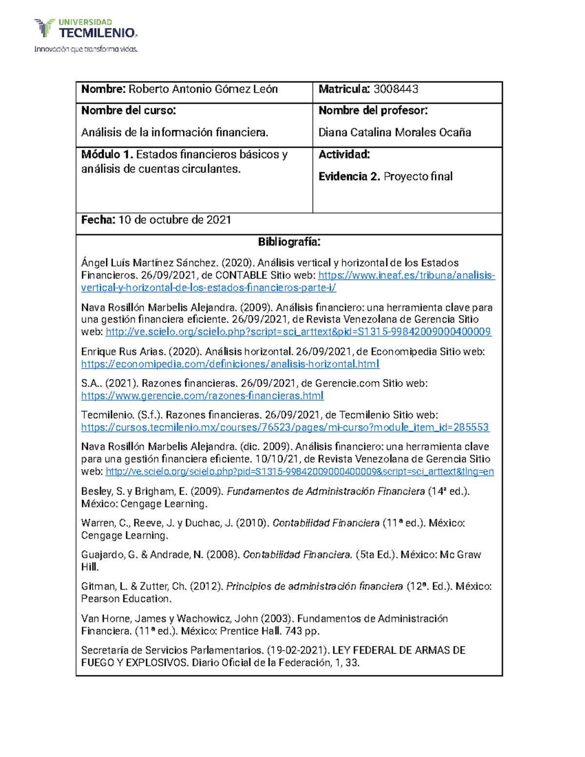 Evidencia 2 Analisis De La Informacion Financiera Para La - Nombre ...