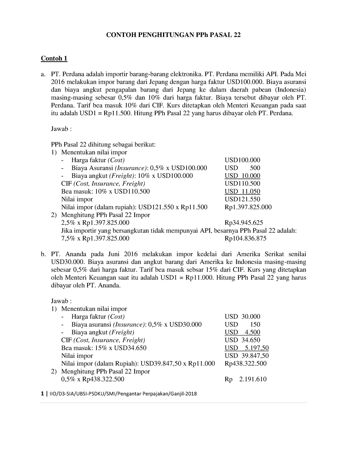 Contoh Penghitungan PPh Pasal 23 - CONTOH PENGHITUNGAN PPh PASAL 22 ...