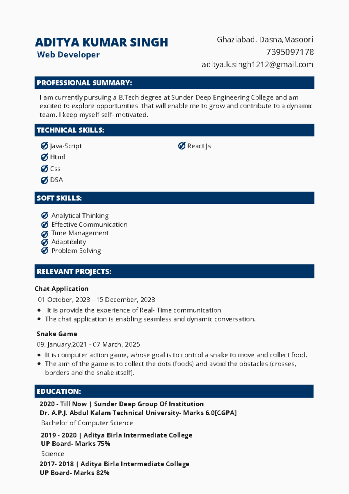 Aditya Kumar Singh - ADITYA KUMAR SINGH Web Developer 7395097178 ...