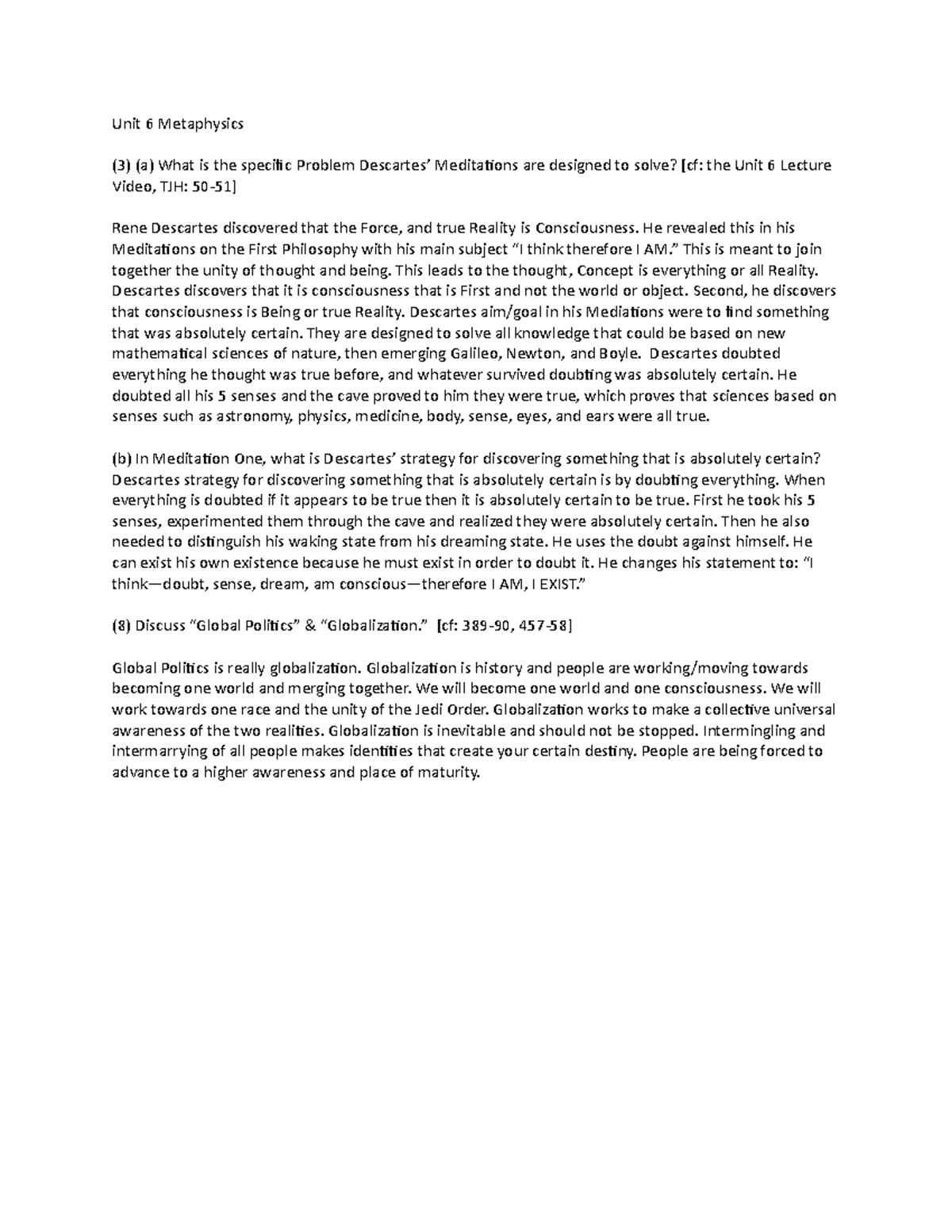 Unit 6 Metaphysics Unit 6 Question and Answer Unit 6 Metaphysics (3