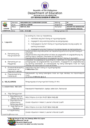 Lesson Plan sa produksyon (Auto Recovered) - Lesson Plan School DON ...