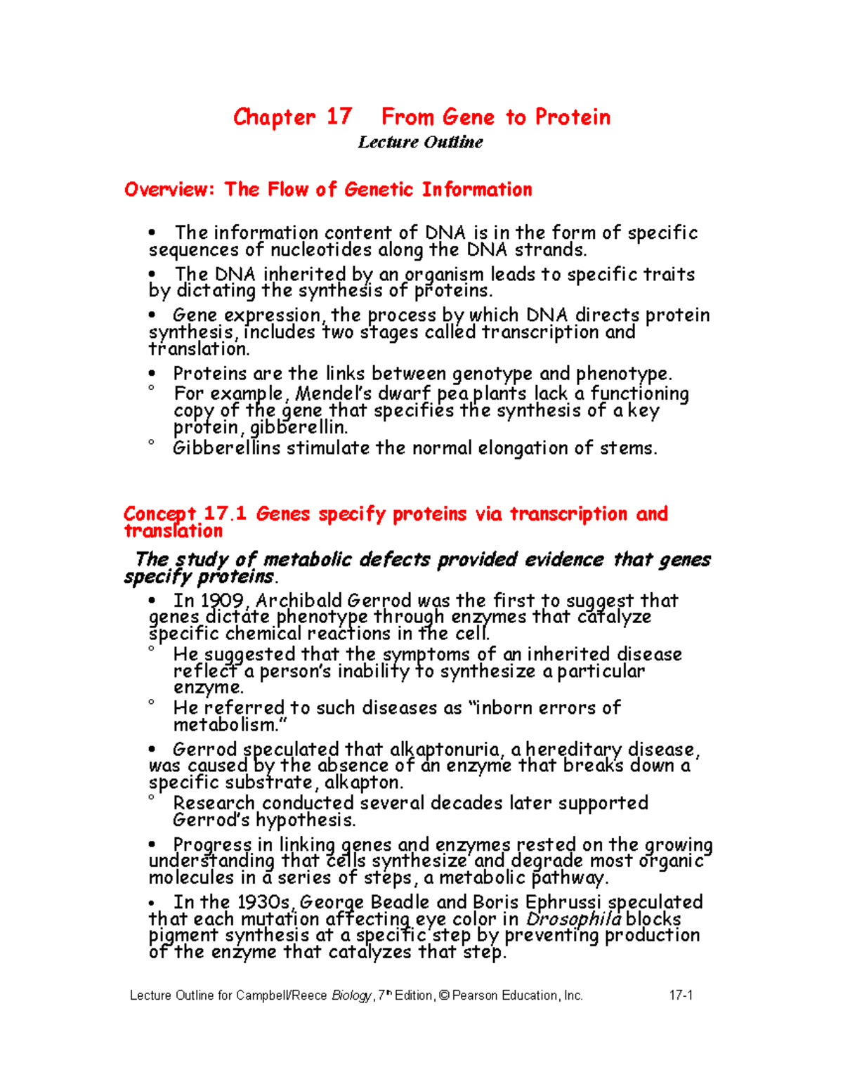 Campbell Chapter 17 - Summary Essential Biology - Chapter 17 From Gene ...