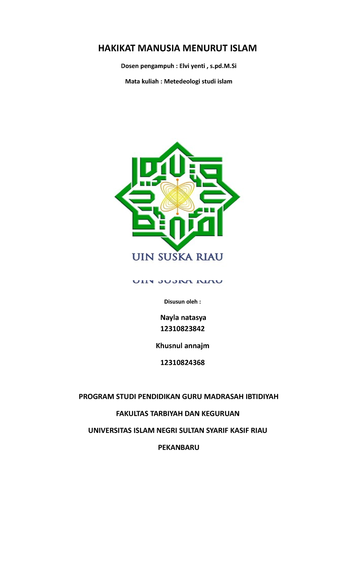 Hakikat Manusia Menurut Islam - HAKIKAT MANUSIA MENURUT ISLAM Dosen ...