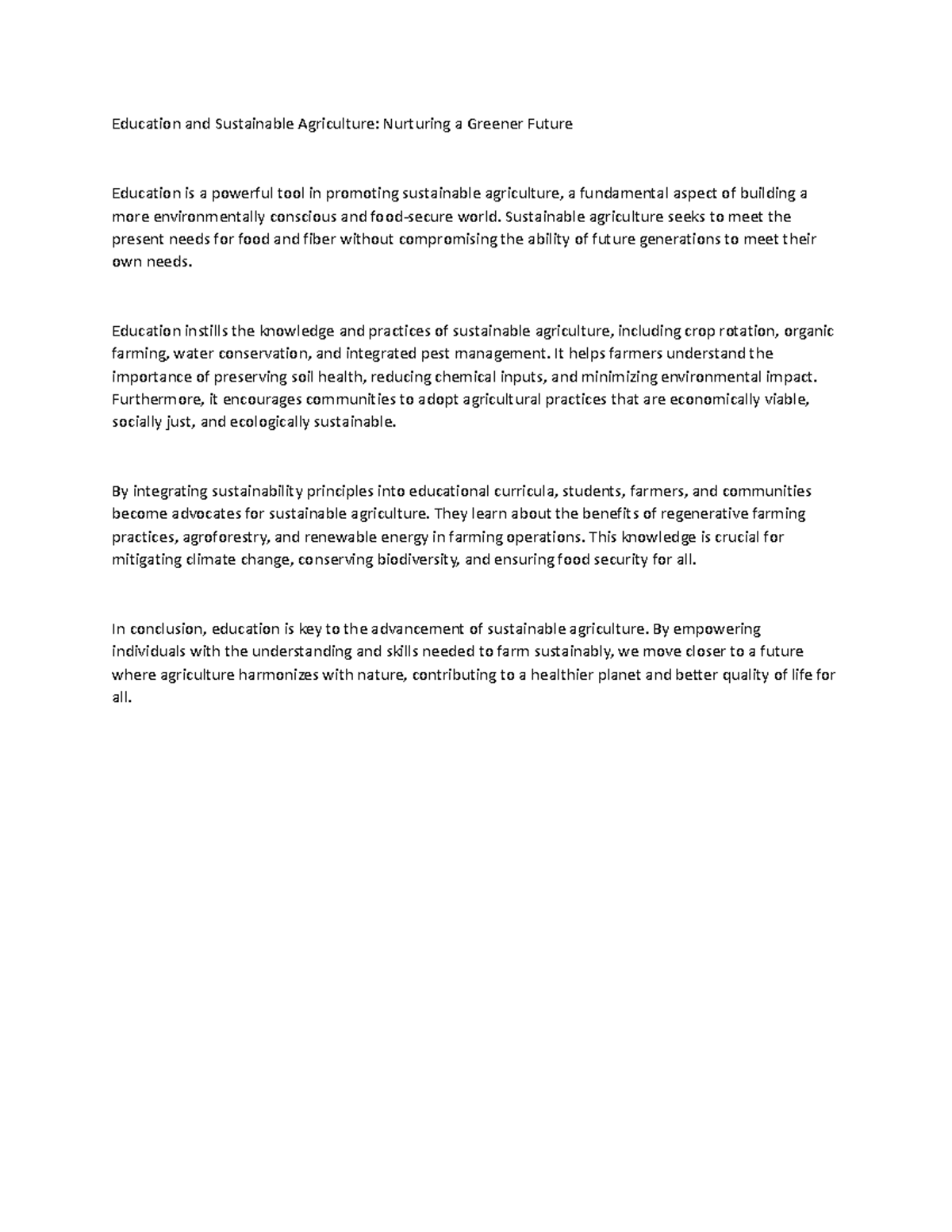 Education and Sustainable Agriculture - Sustainable agriculture seeks ...