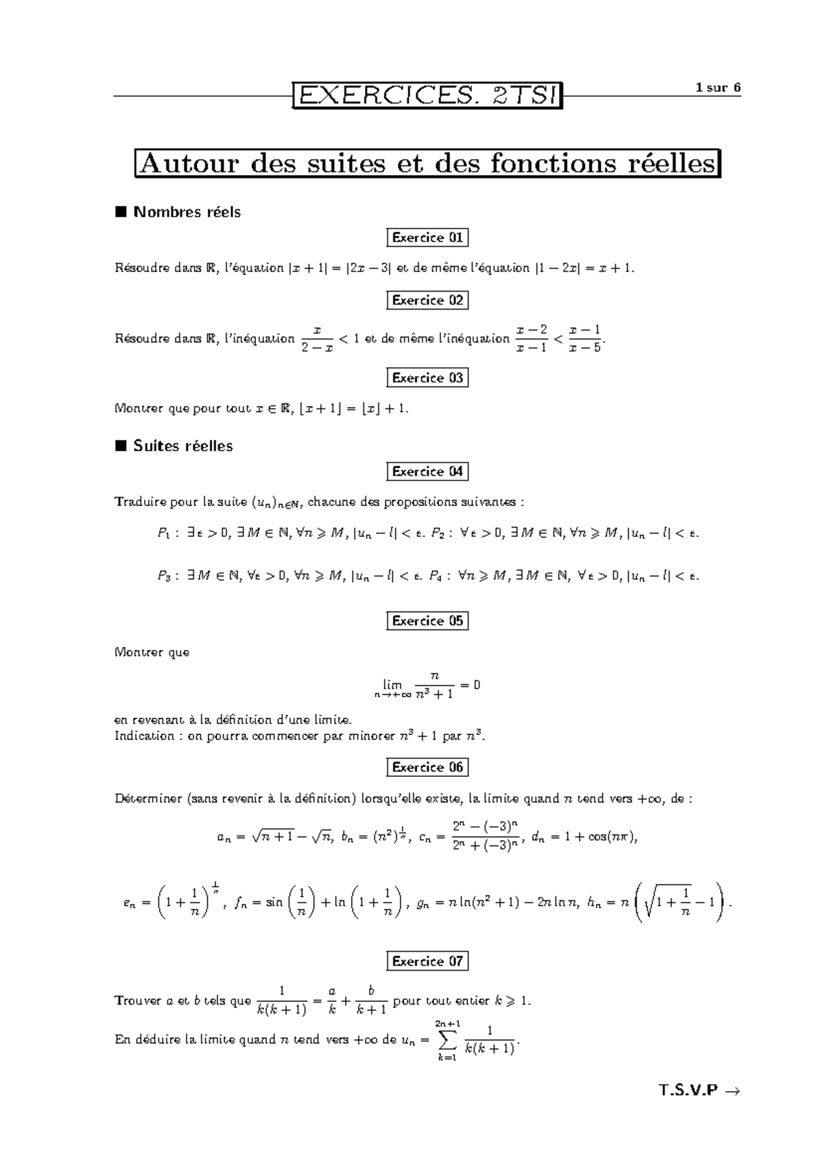 Exos 2TSI cours 1 Suites fonctions R - EXERCICES. 2TSI Autour des ...