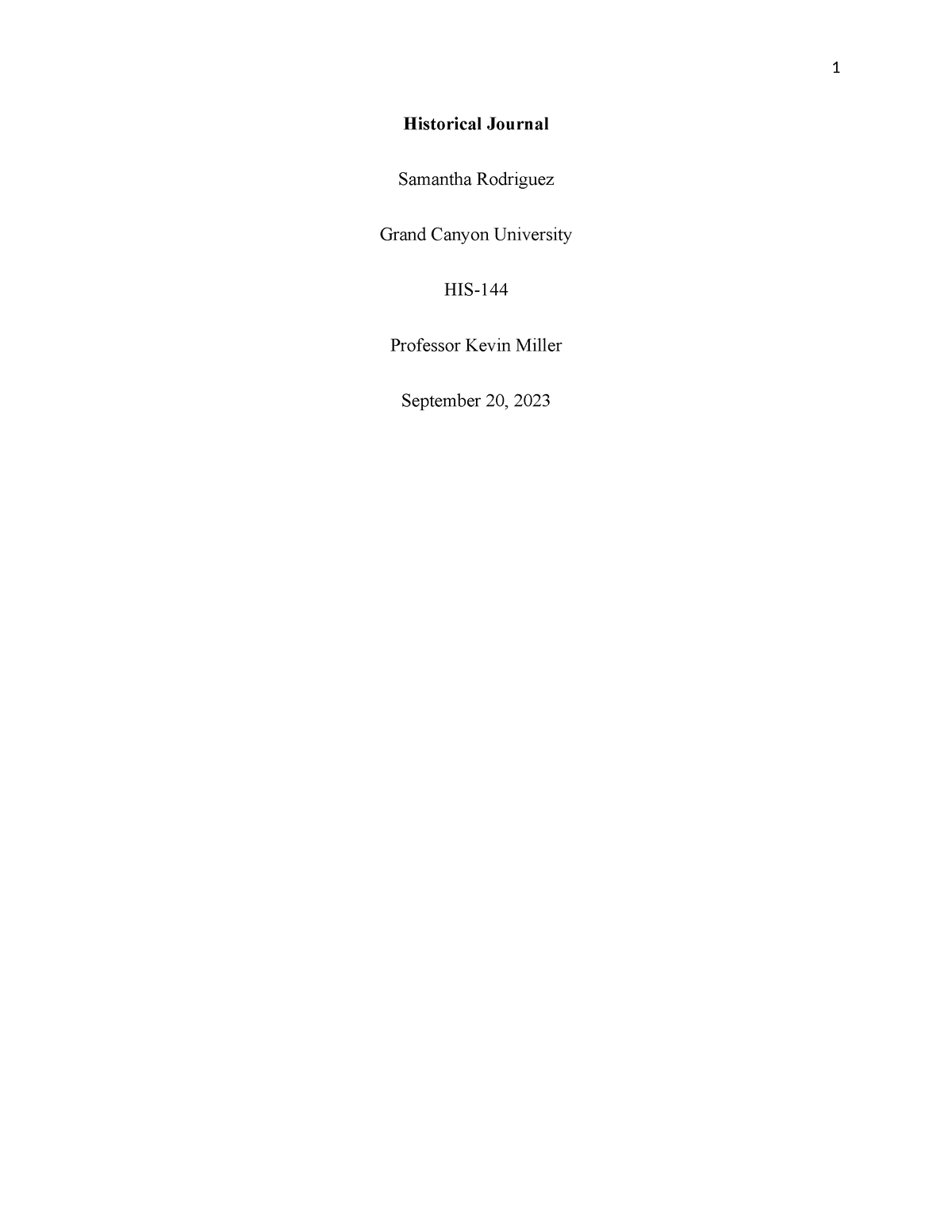 Historical Journal - passing grade - Historical Journal Samantha ...