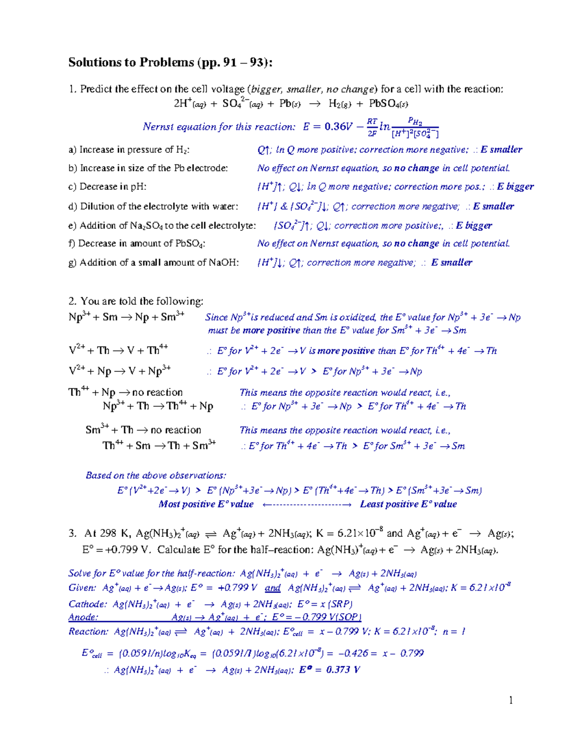 Electrochem Solns 2 - 1 Solutions to Problems (pp. 91 – 9 3 ): 1 ...