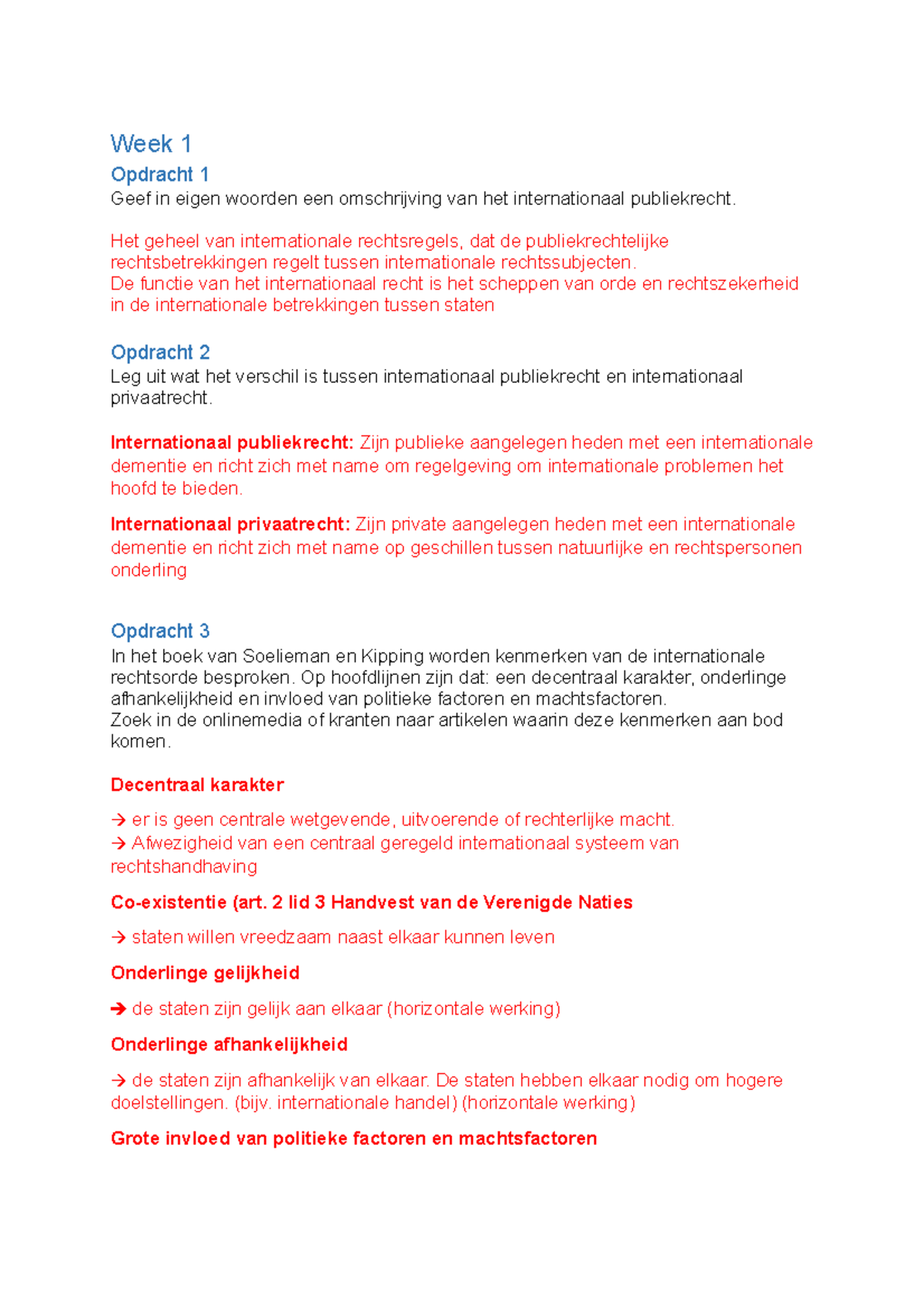 Werkcolleges; Internationaal Publiekrecht - Week 1 Opdracht 1 Geef In ...