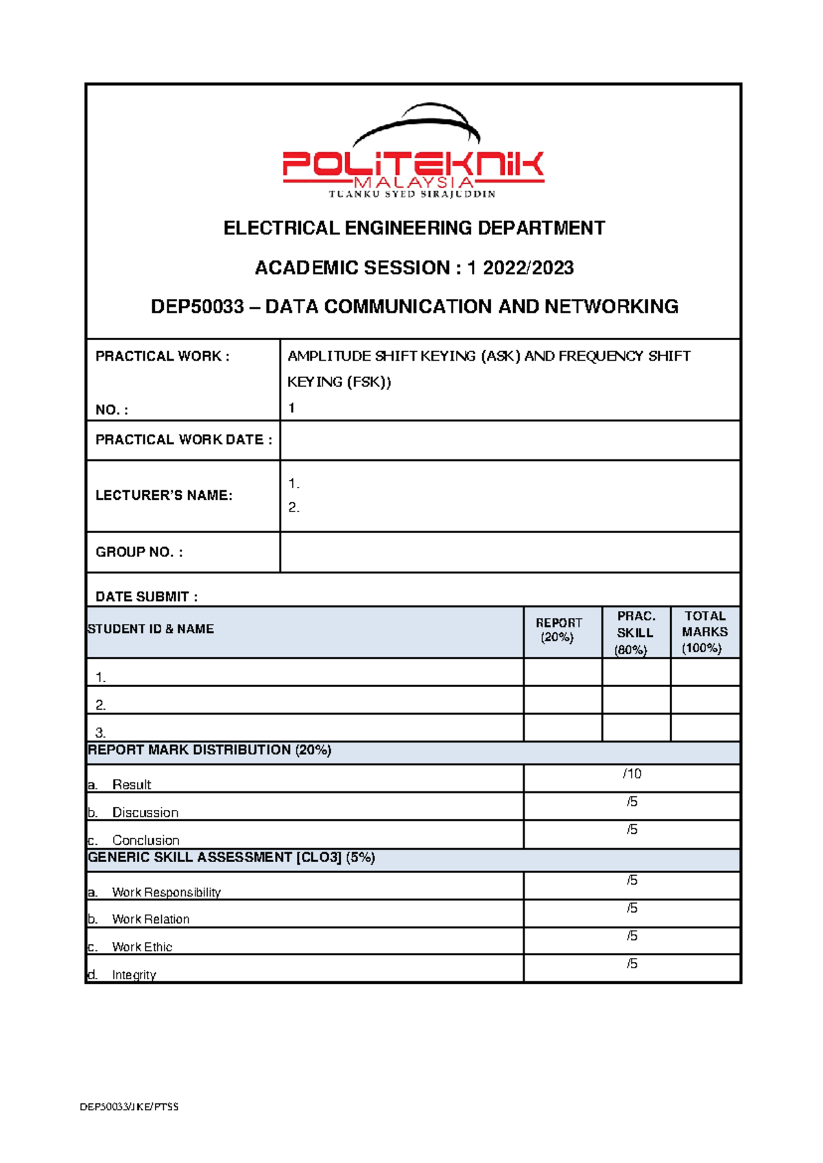 LAB 1 ASK FSK Using Matlab - DEP50033/JKE/PTSS ACADEMIC SESSION : 1 ...