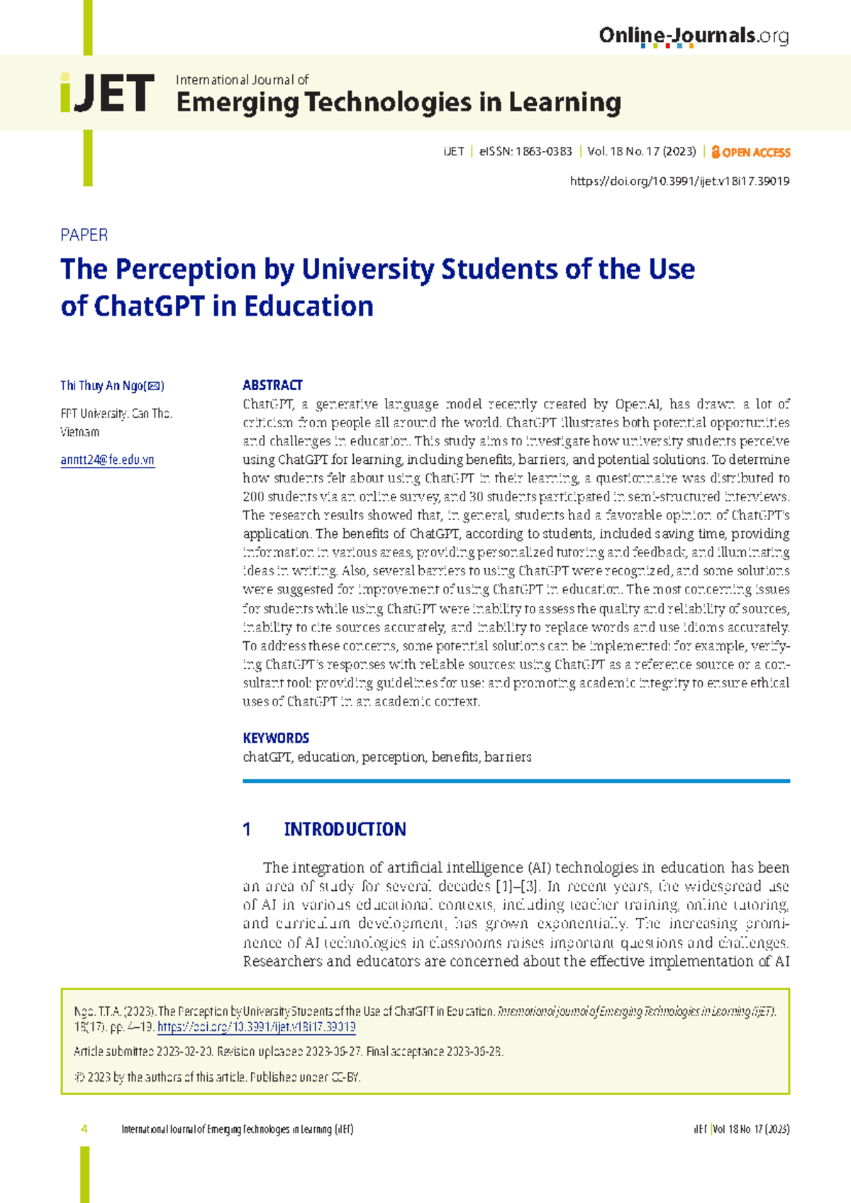 The Perception by University Students of the Use o - 4 International ...