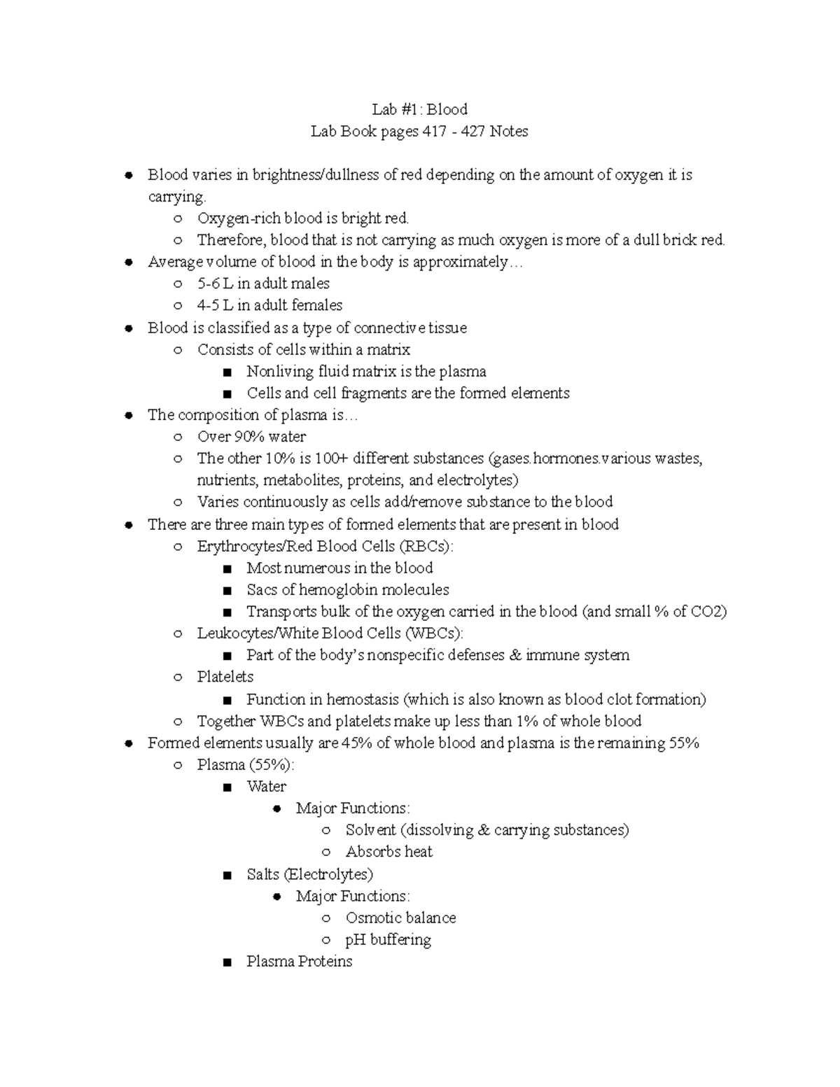 A&P 2 Lab #1 Blood Lab Book Notes - Lab #1: Blood Lab Book pages 417 ...