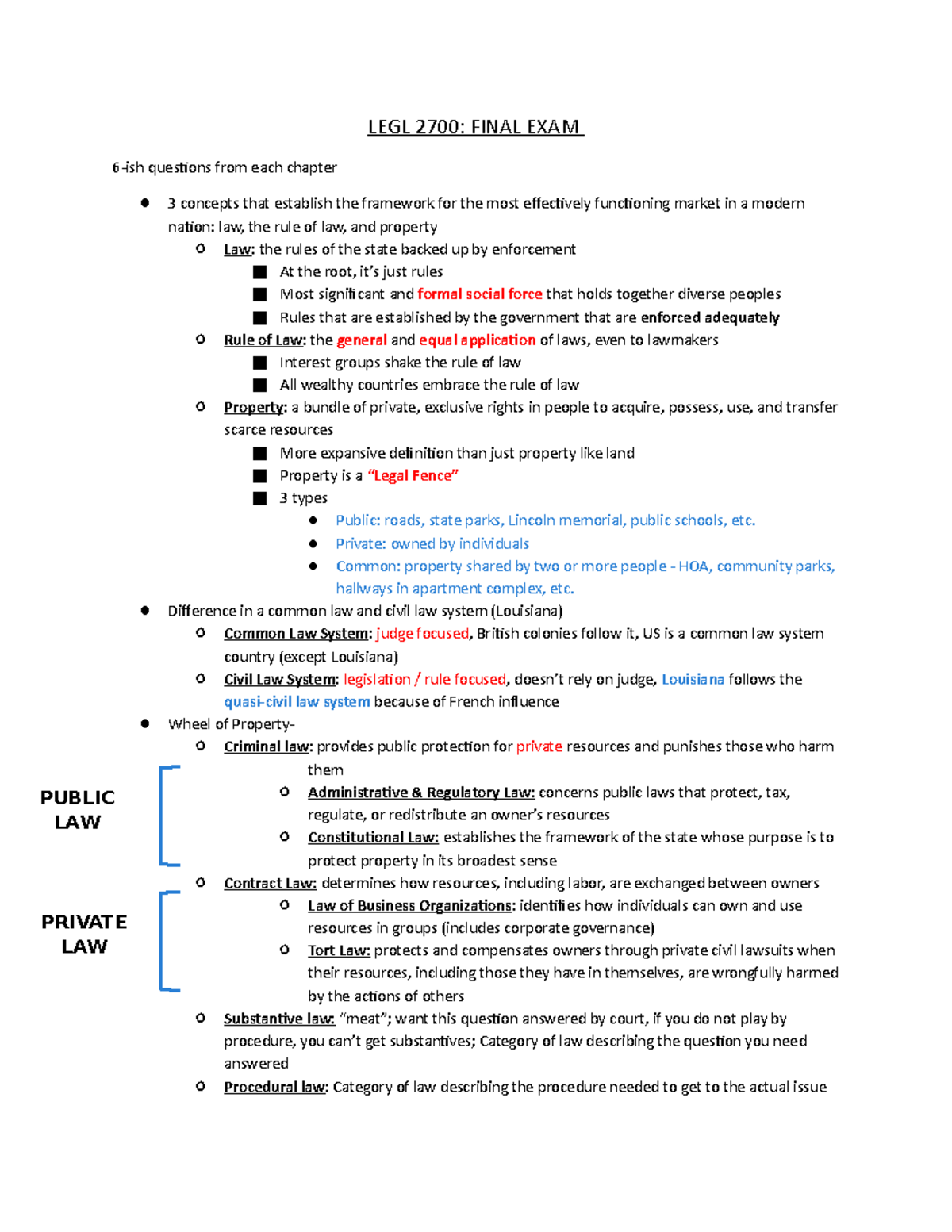 LEGL 2700 - Lecture notes all semester - LEGL 2700: FINAL EXAM ...