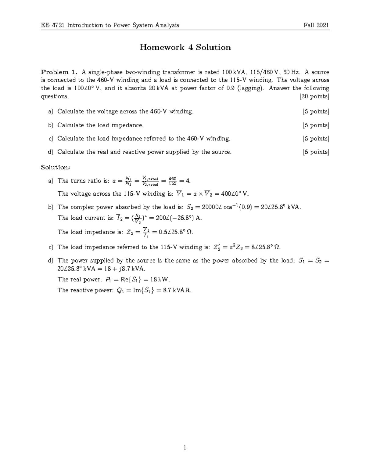 HW4-Solution - HW4-Solution - Homework 4 Solution Problem 1. A Single ...