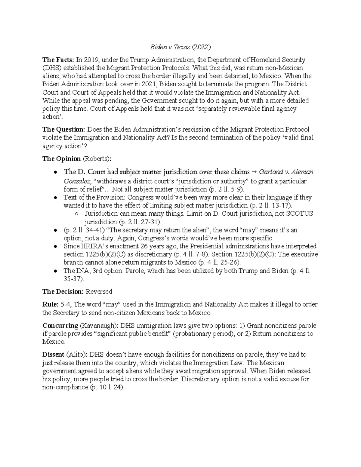 Biden v. Texas Brief Biden v Texas (2022) The Facts In 2019, under