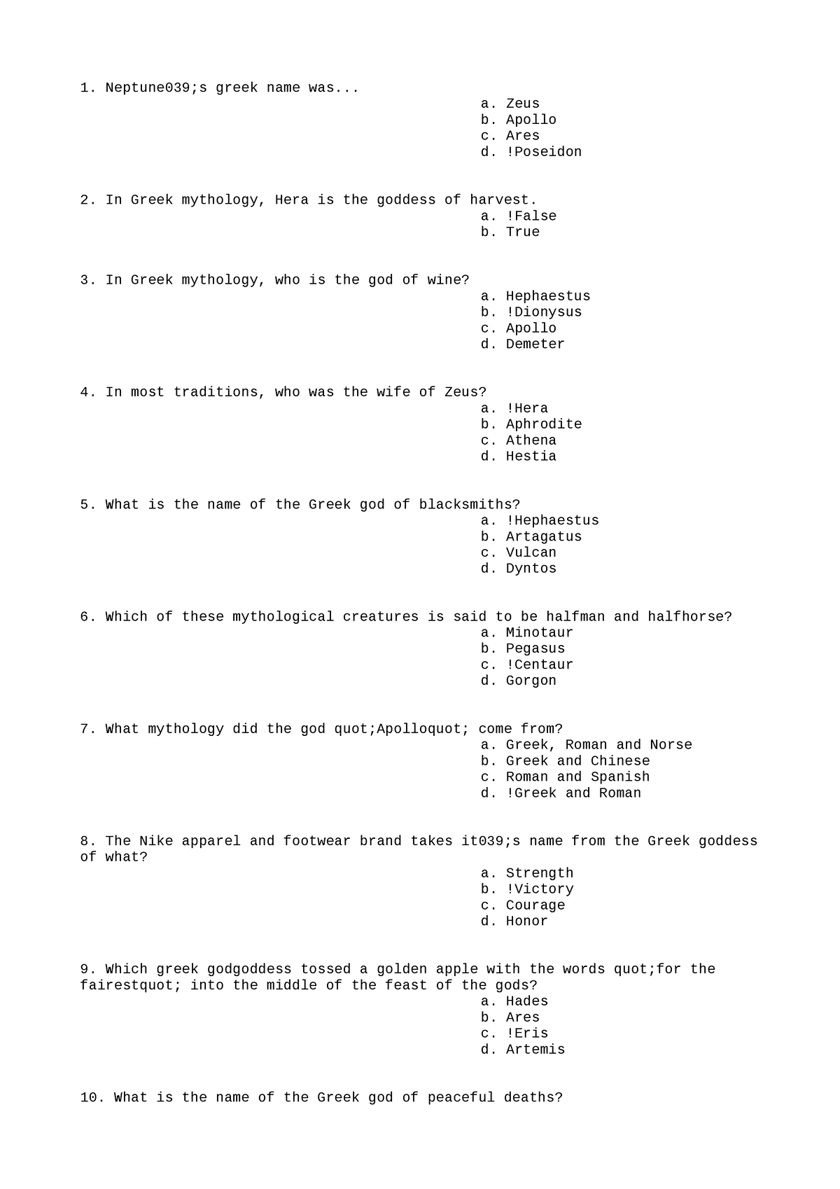 CS153 Study Guide 6 - Neptune039;s Greek Name Was... A. Zeus B. Apollo ...