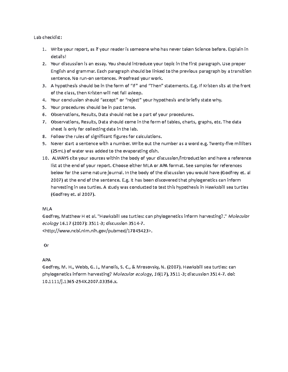 Lab checklist - A guide on how to write a formal lab report - Lab ...