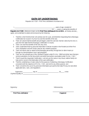 Oath of Undertaking Template