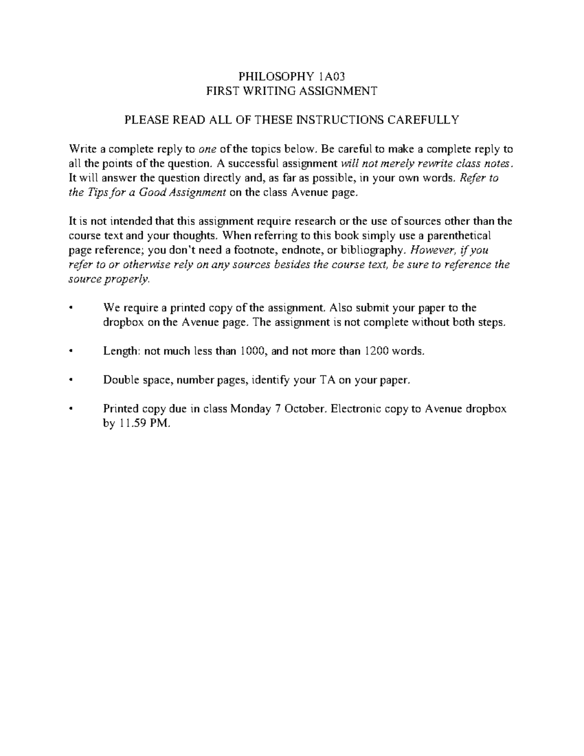 1First Assignment(2019 ) - PHILOSOPHY 1A FIRST WRITING ASSIGNMENT ...