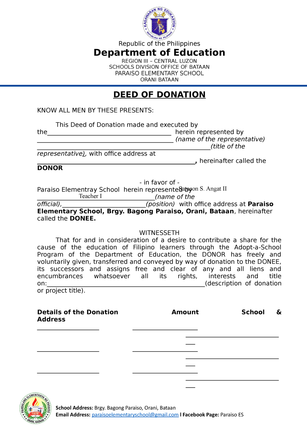 DEED OF Donations AND Acceptance Republic of the Philippines