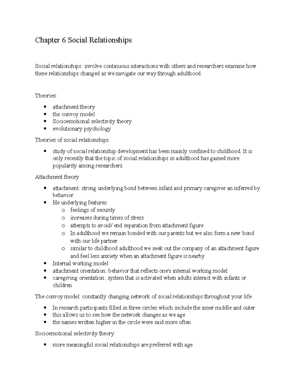 Chapter 6 Notes - Chapter 6 Social Relationships Social Relationships ...