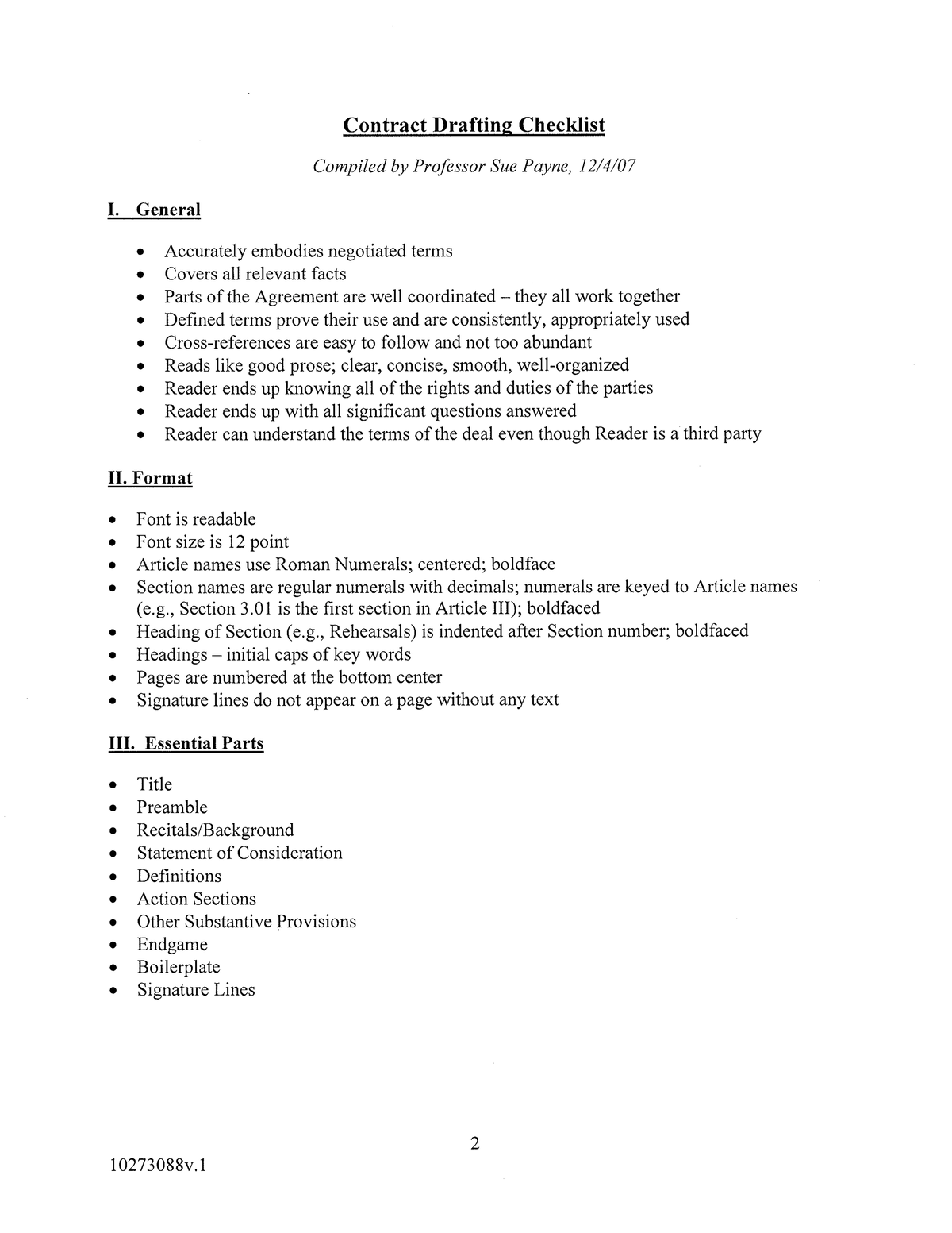 Drafting Guide - Contract Drafting Checklist Compiled By Professor Sue ...