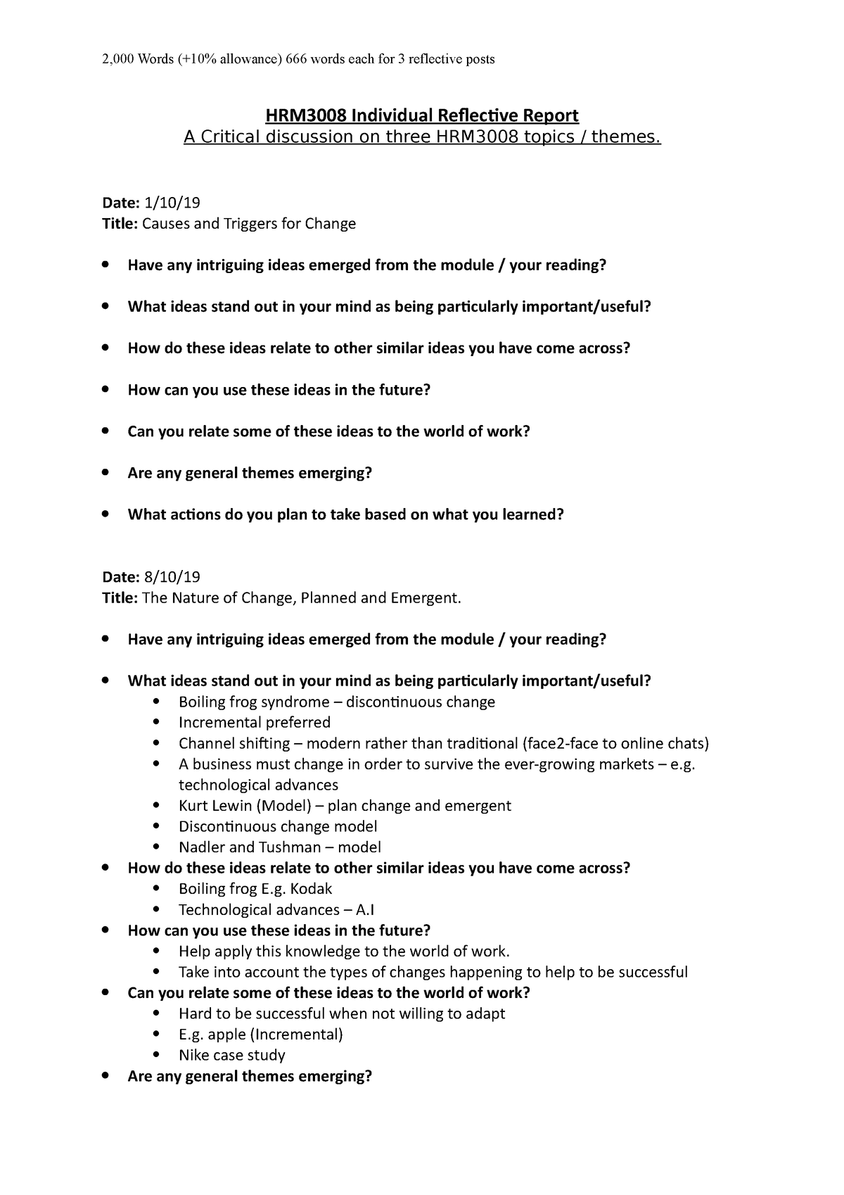 HRM3008 Individual Reflective Report - Date: Title: Causes and Triggers ...