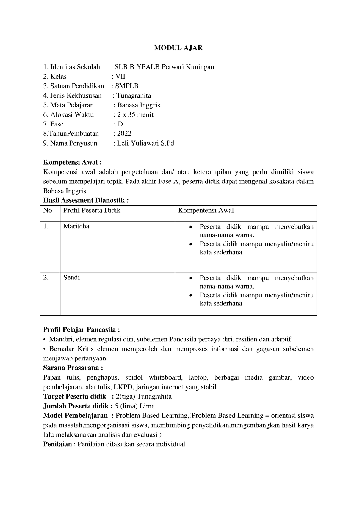 Modul Ajar B. Inggris - MODUL AJAR Identitas Sekolah : SLB YPALB ...