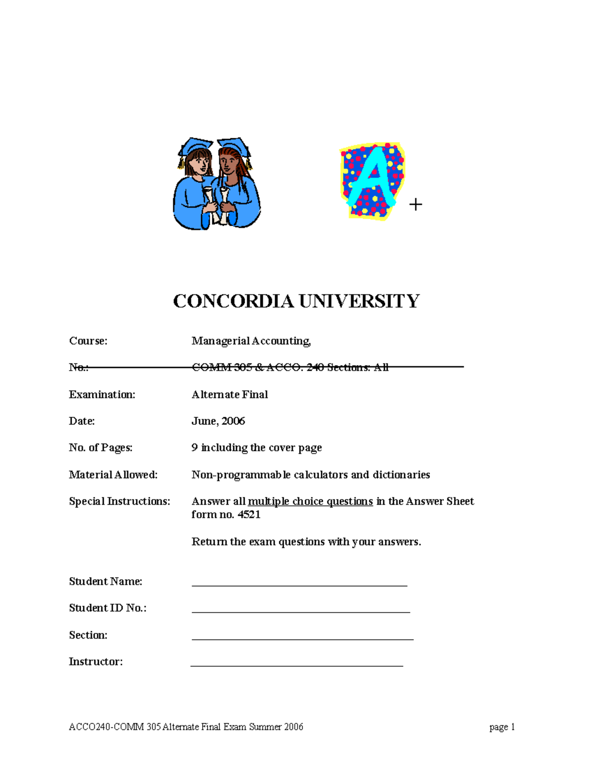 Exam 2016, questions and answers - + CONCORDIA UNIVERSITY Course ...