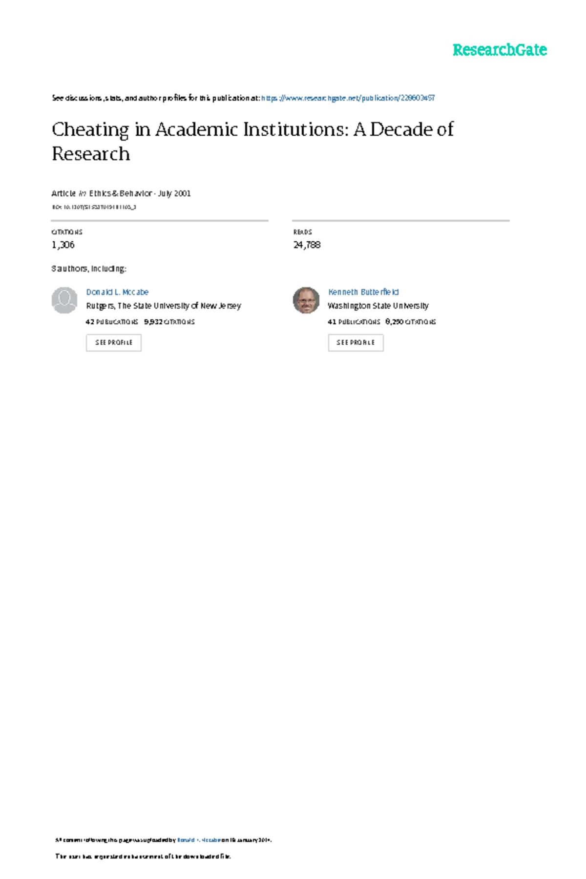 Cheating in Academic Institutions A Decade of Rese - See discussions ...
