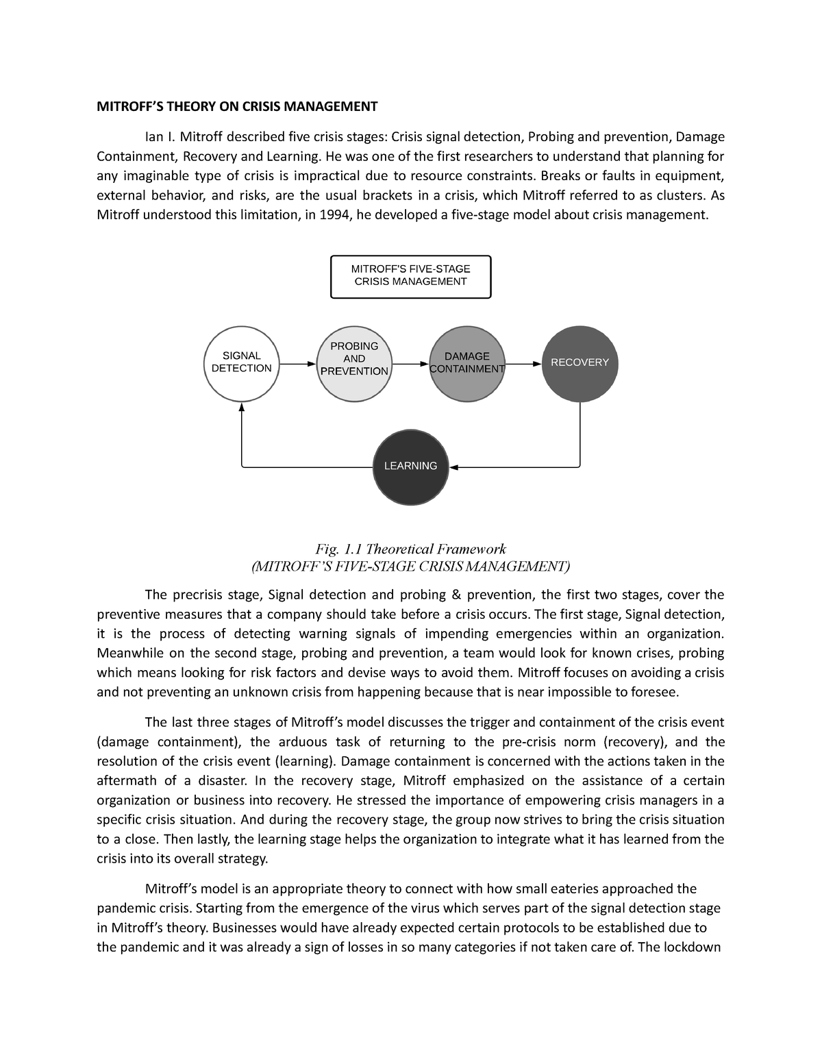 Theoretical Framework - MITROFF’S THEORY ON CRISIS MANAGEMENT Ian I ...