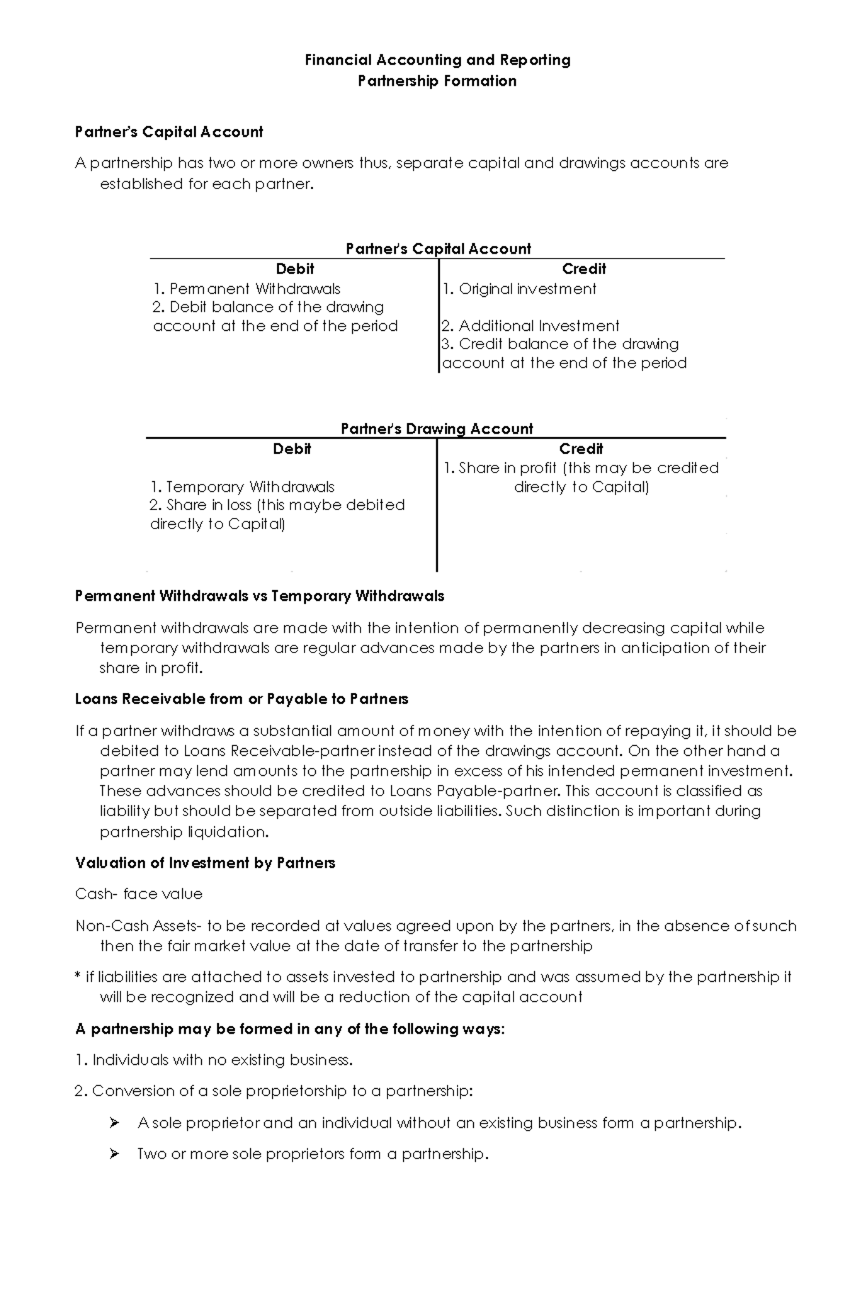 Partnership Formation notes and sample problems - Financial Accounting ...