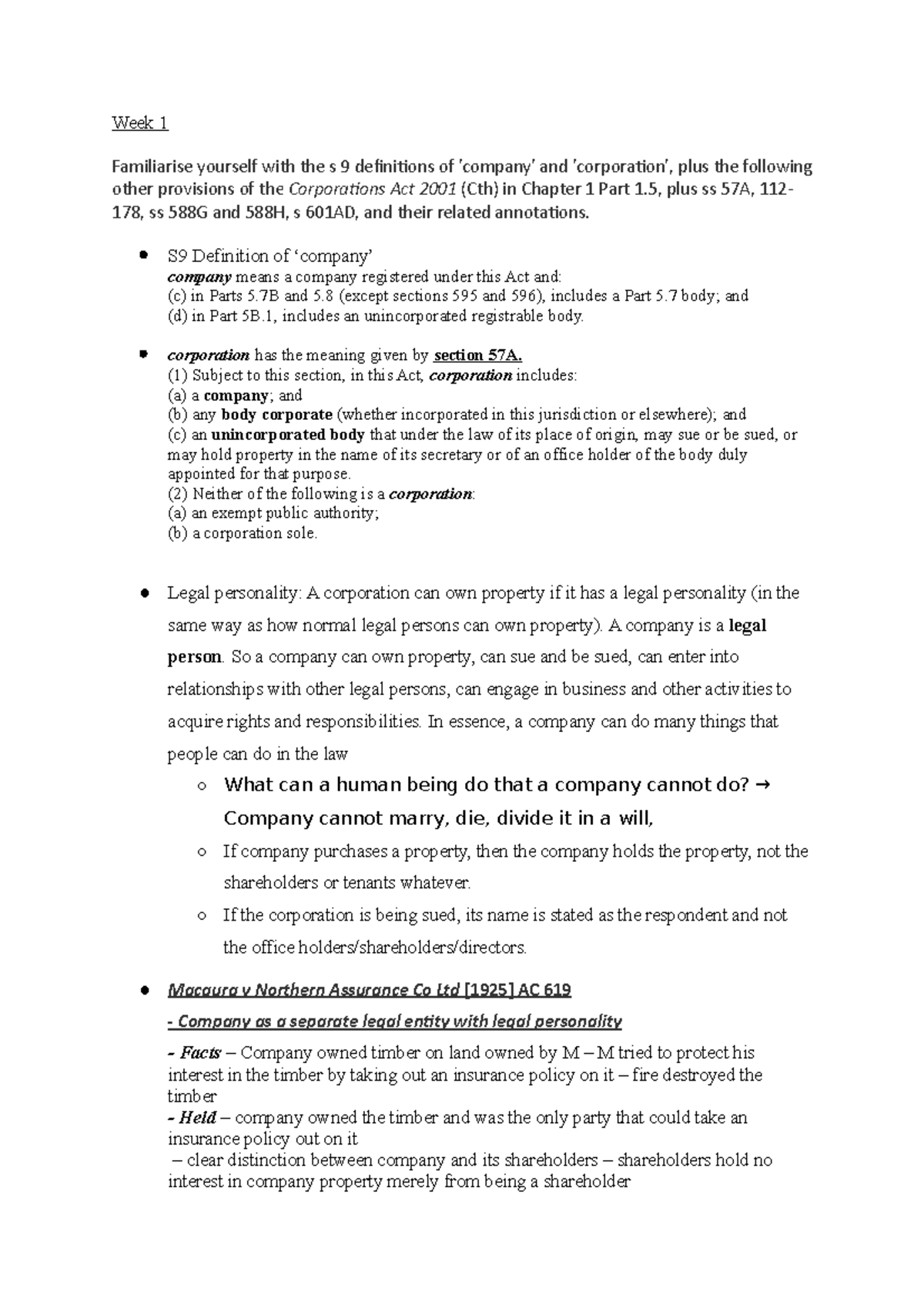 Lecture notes - Week 1 Familiarise yourself with the s 9 definitions of ...