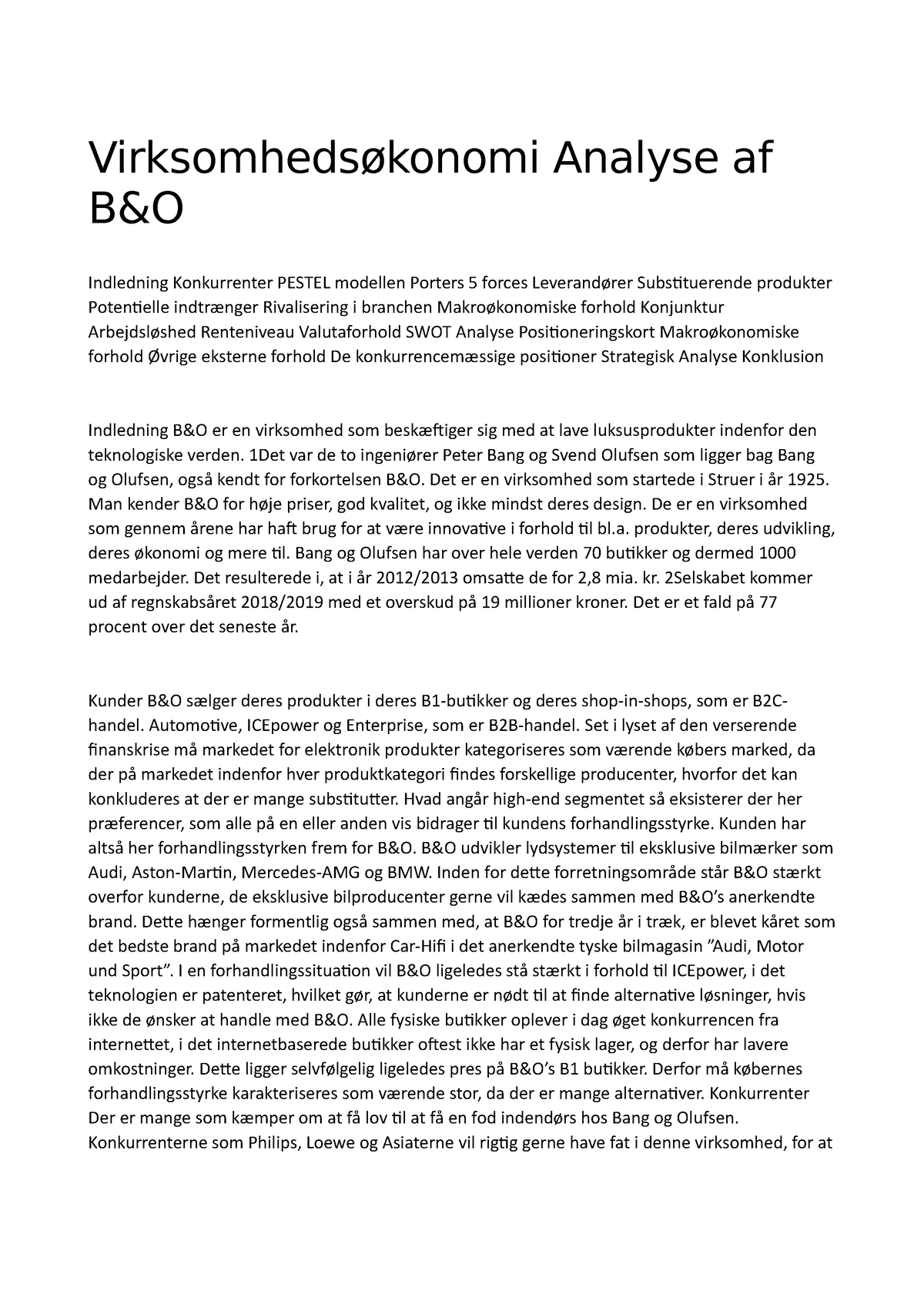 Virksomhedsøkonomi Analyse Af B - Virksomhedsøkonomi Analyse Af B&O ...