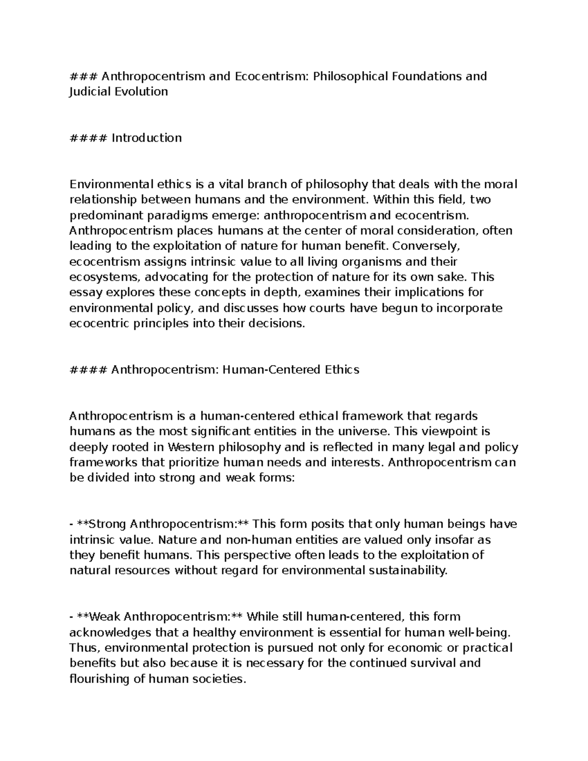 Ecocentrism and anthropocentrism answer - Anthropocentrism and ...