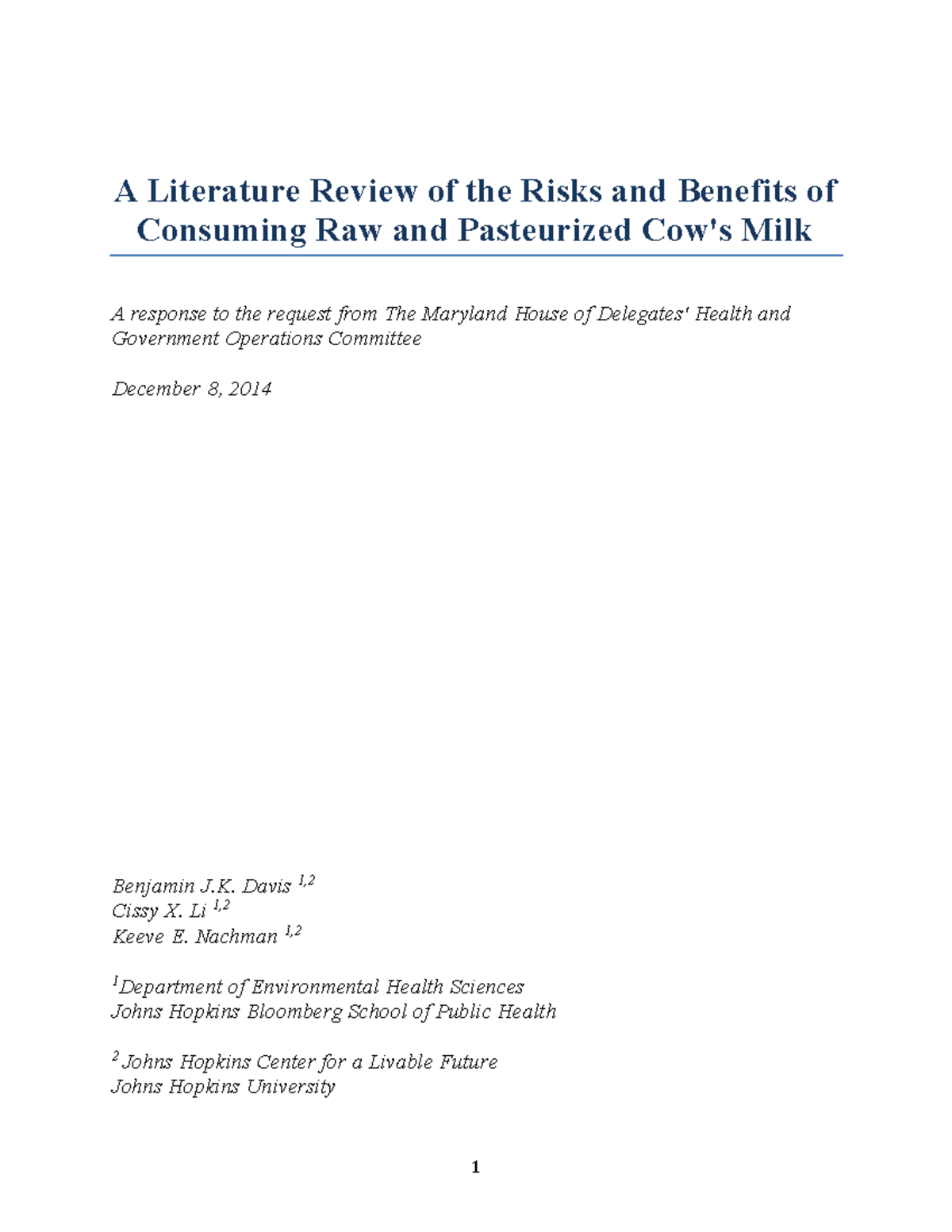 A Literature Revie Of The Risks And Benefits Of Consuming Raw Milk - A ...