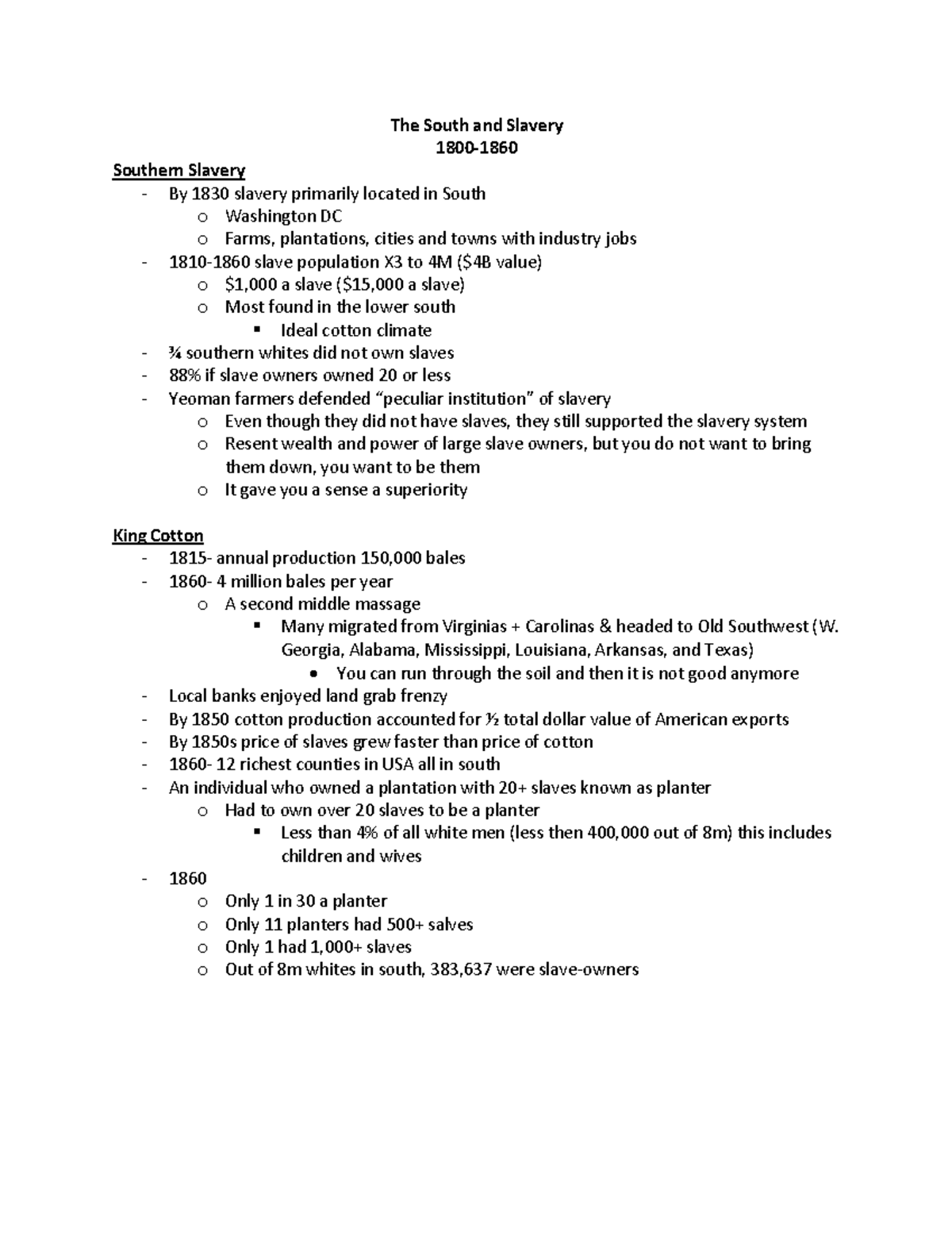 Hist 105 Ch 11 - Chapter 11 - The South and Slavery 1800 - 1860 ...