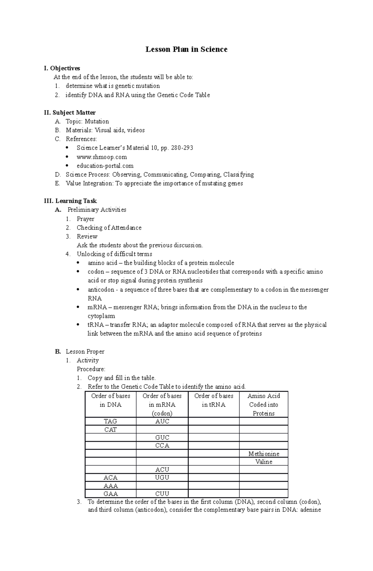 370558352 Lesson Plan Grade 10 Mutation - Lesson Plan in Science I ...