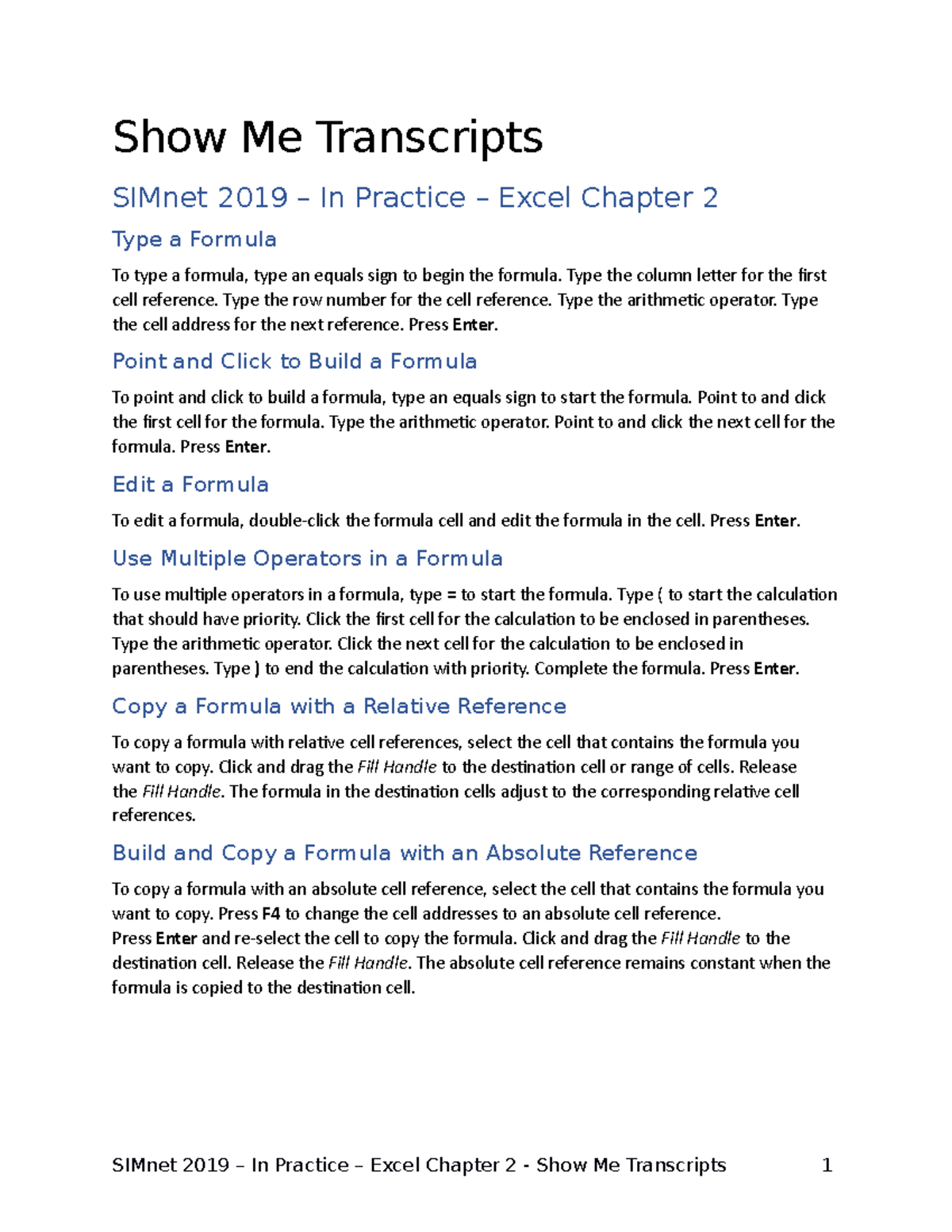 SM Transcripts In Practice Excel Chapter 02 - Show Me Transcripts ...