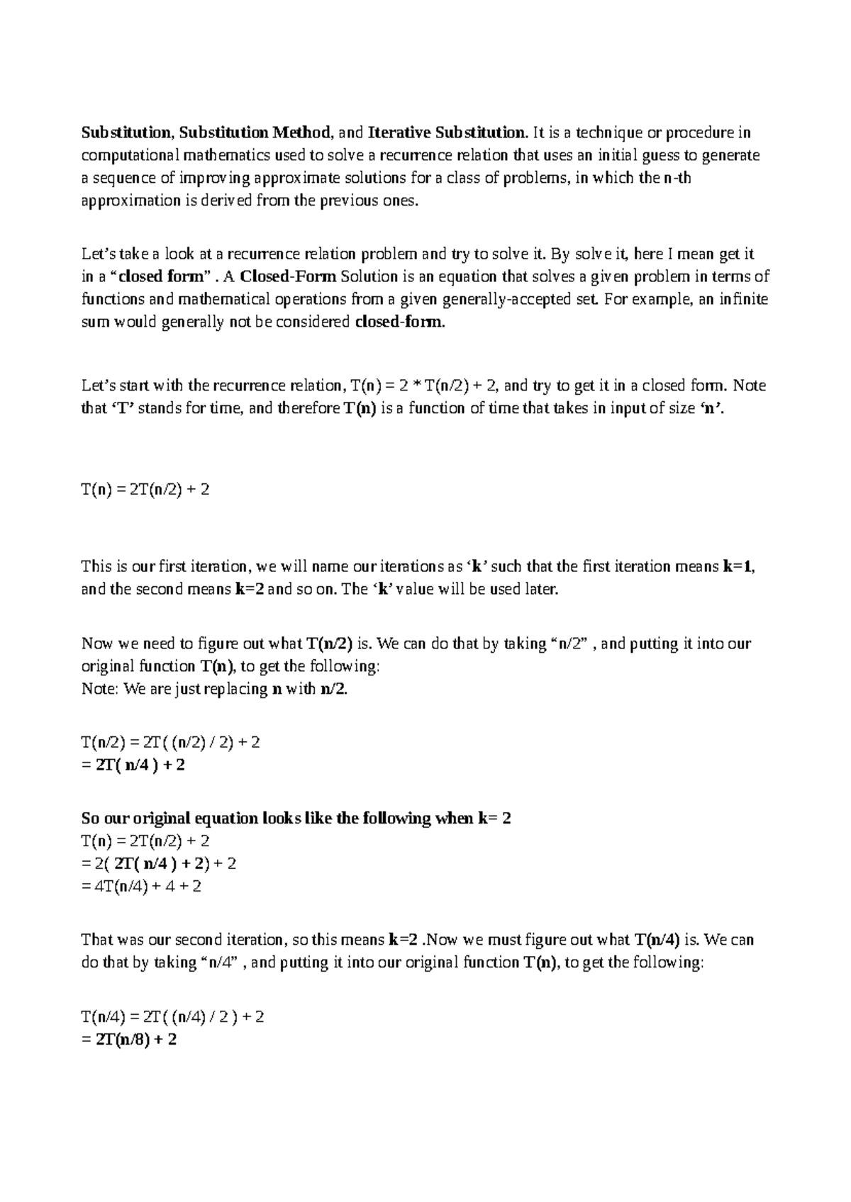 Recurrencew relation Iteration Method - Substitution, Substitution ...