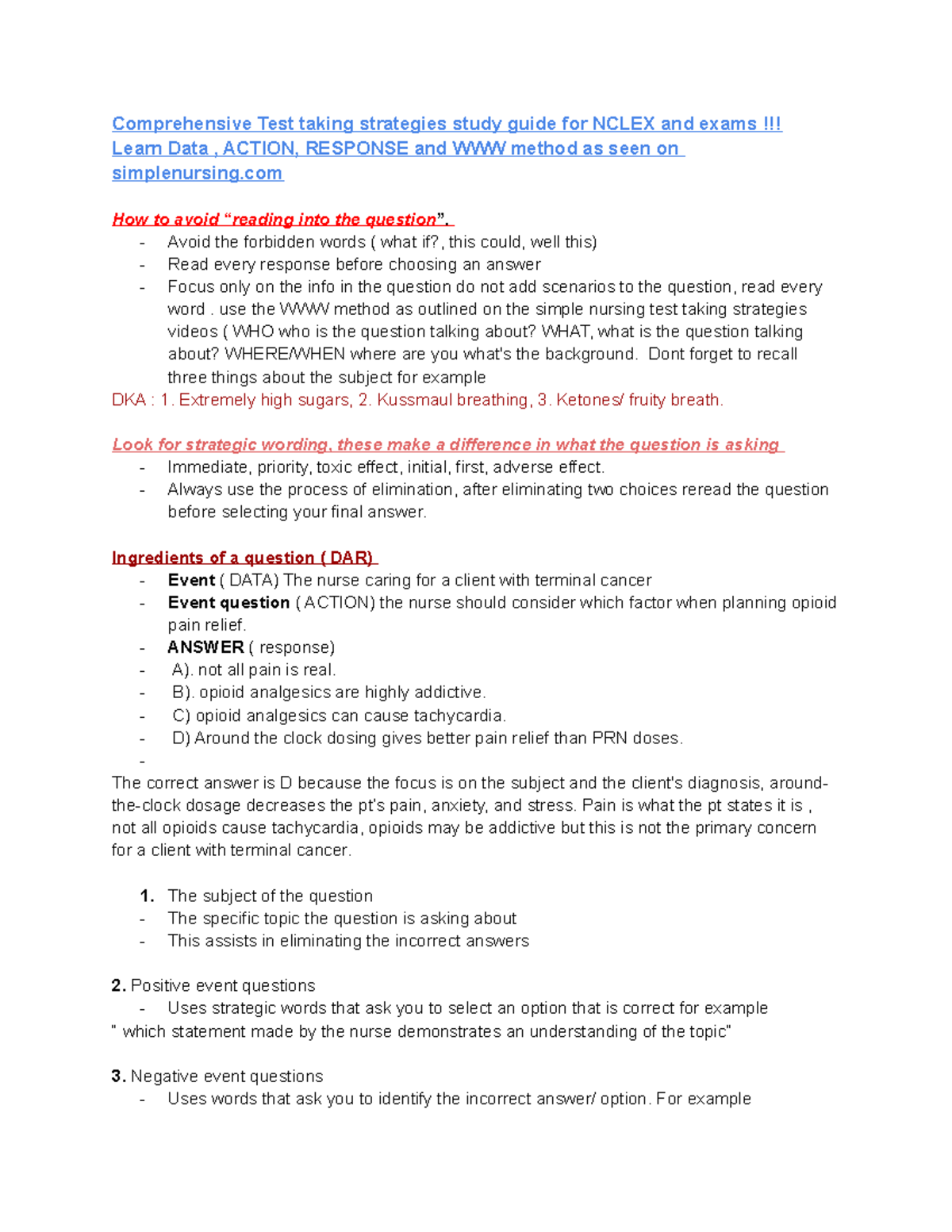 Comprehensive Test taking stratgies study guide for Nclex and exams ...
