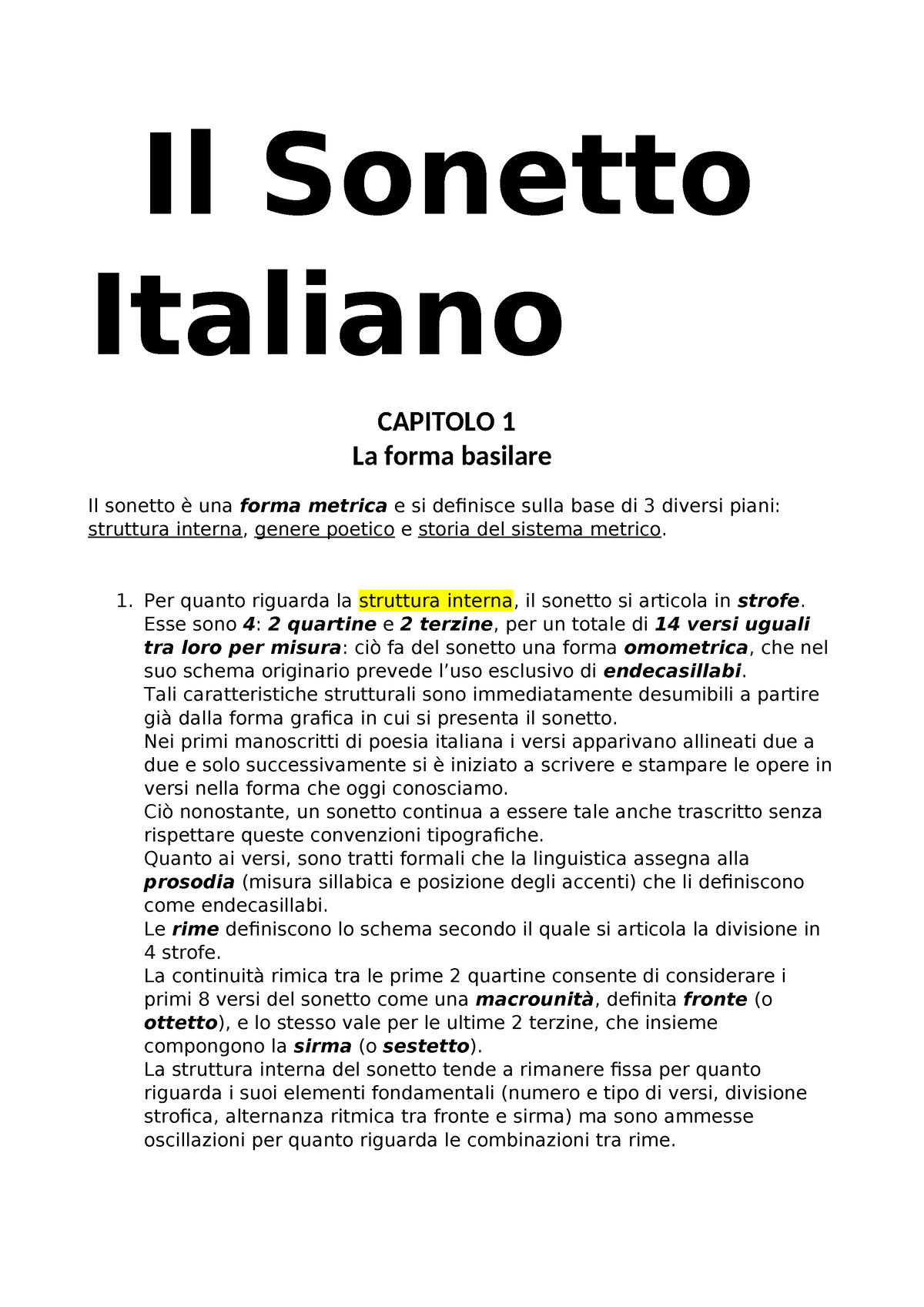 Il Sonetto Italiano - Il Sonetto Italiano CAPITOLO 1 La forma basilare ...