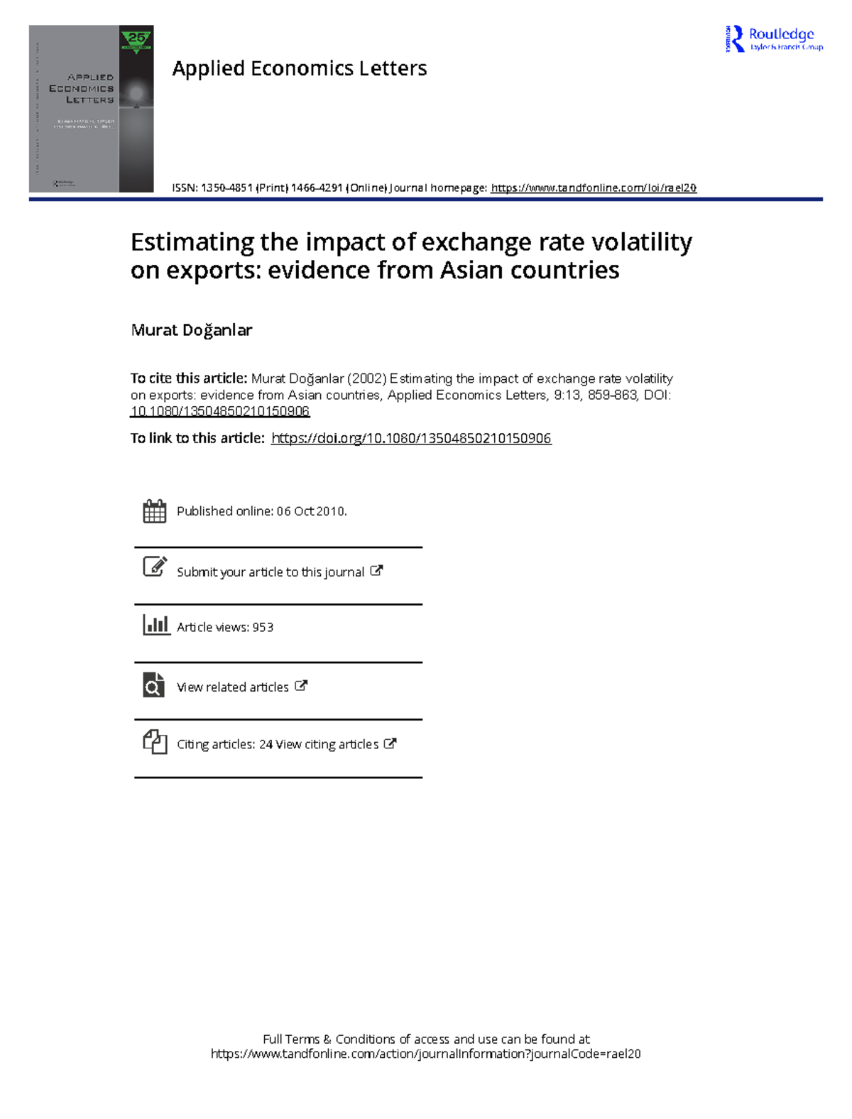 Estimating the impact of exchange rate volatility on exports evidence ...