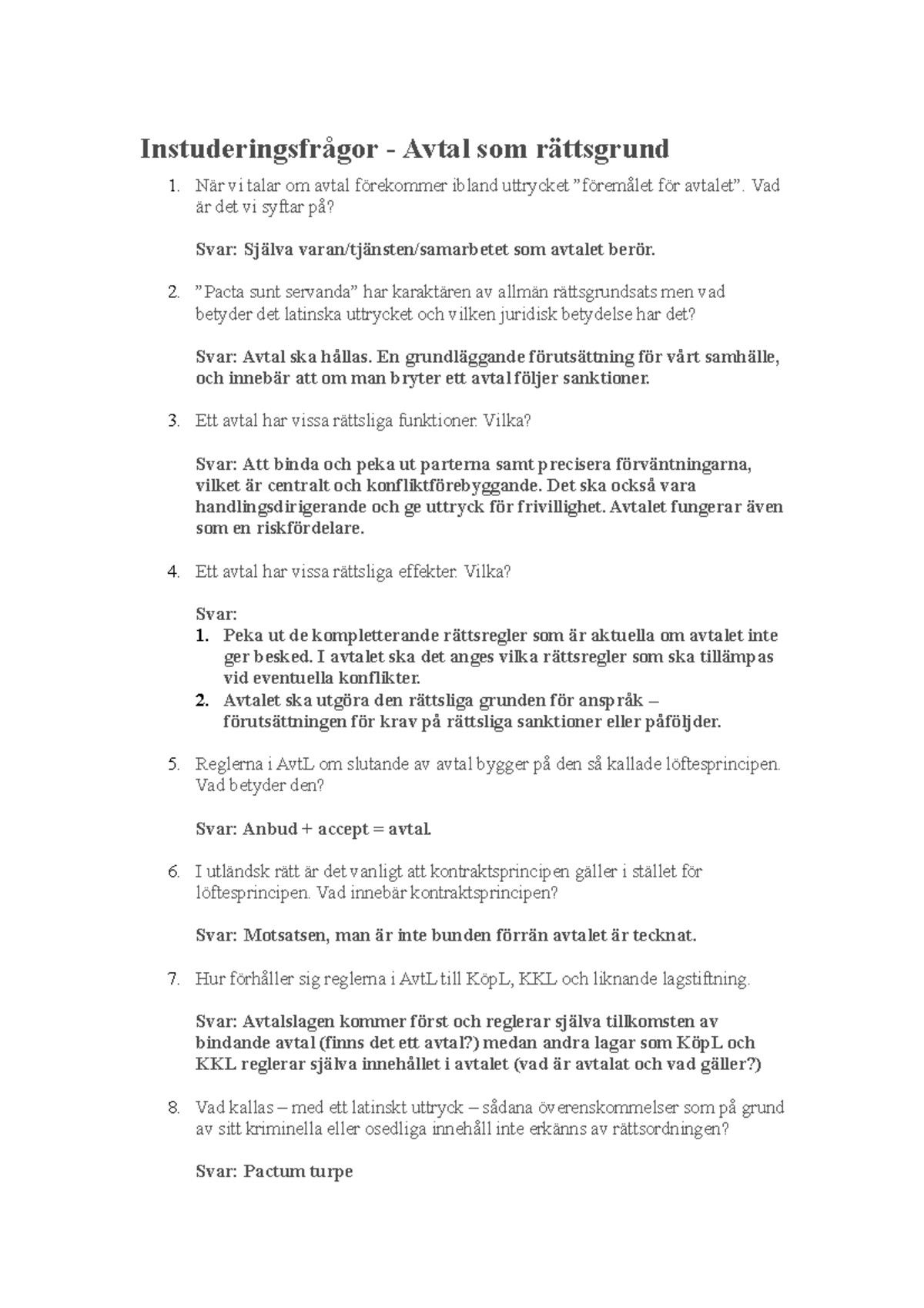 InstuderingsfrågorAvtal Avtal som 1. vi talar om avtal ibland uttrycket Vad det vi syftar