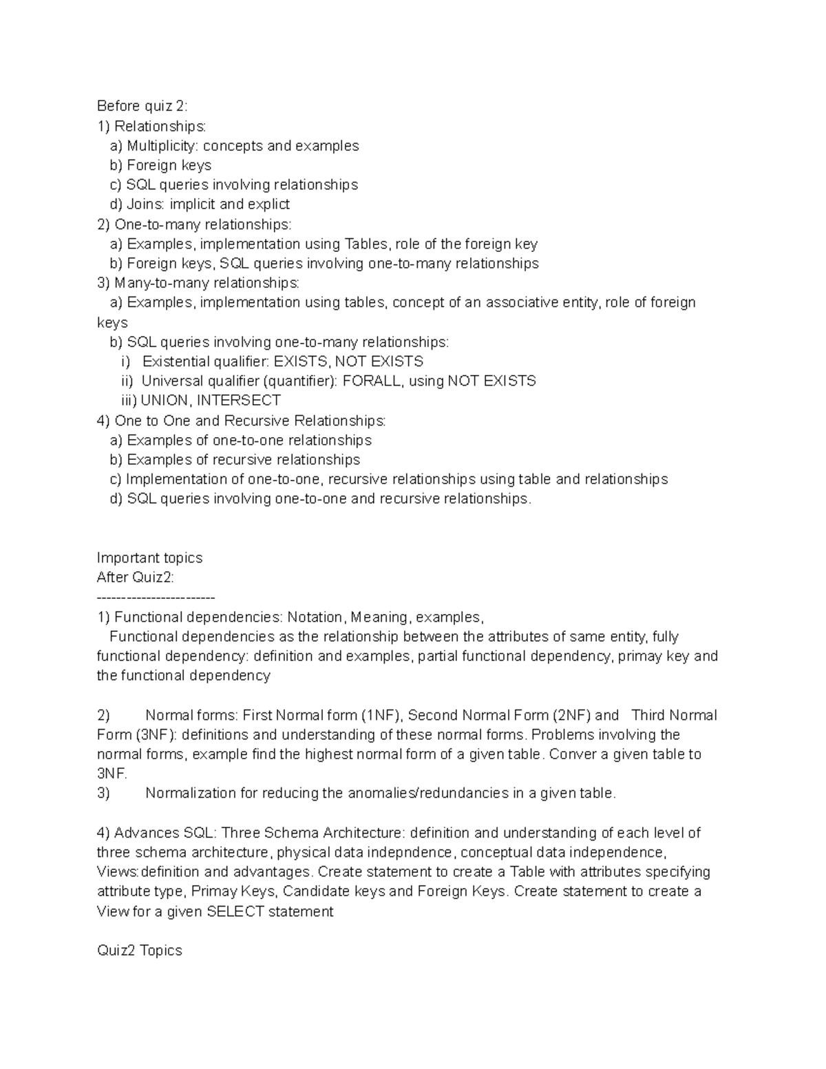 Ise 305 study guide - Before quiz 2: Relationships: a) Multiplicity ...