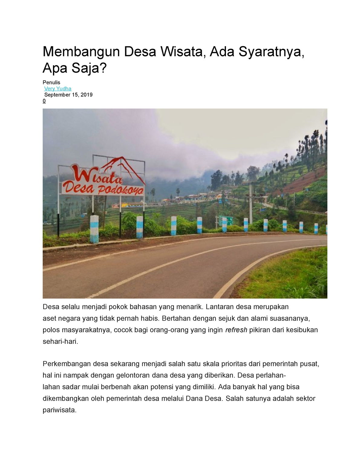 6.syarat Membangun Desa Wisata - Membangun Desa Wisata, Ada Syaratnya ...