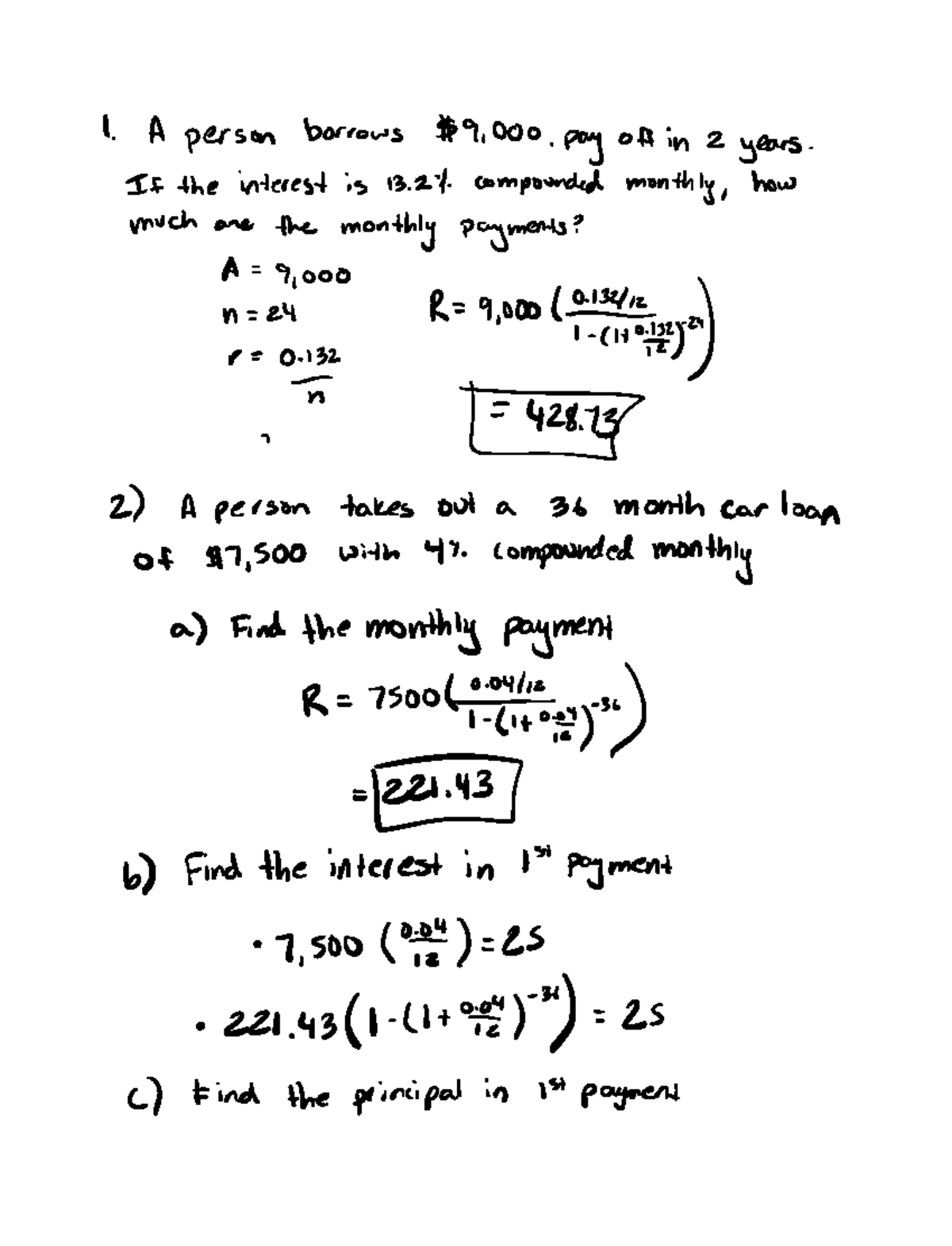 Nov 2 Math Notes 2 - 1 A person borrows 9, pay off in 2 years If the ...